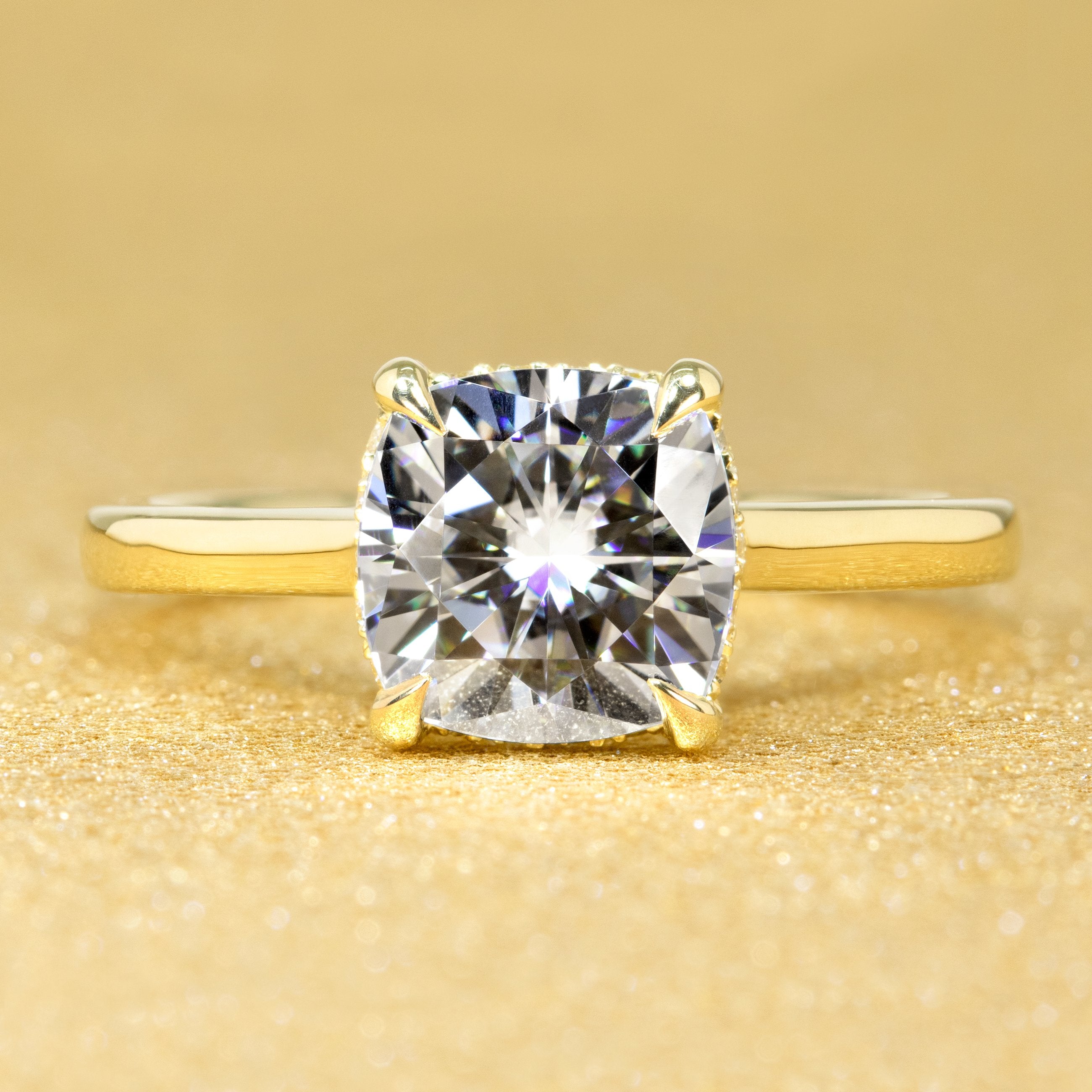 classic and timeless cathedral diamond and moissanite engagement ring.