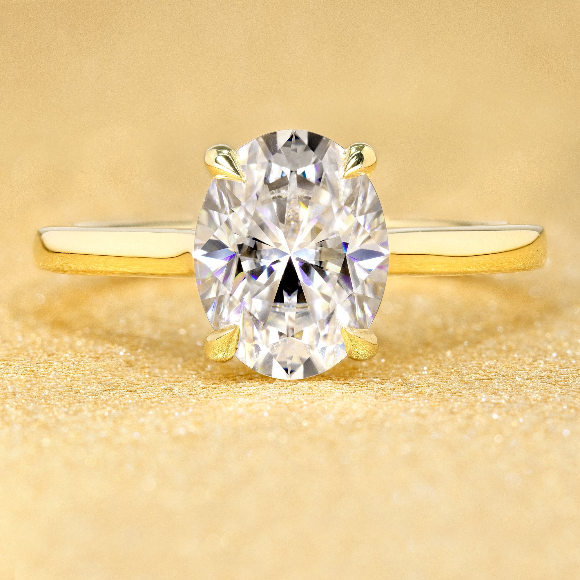 classic cathedral diamond and moissanite engagement ring.