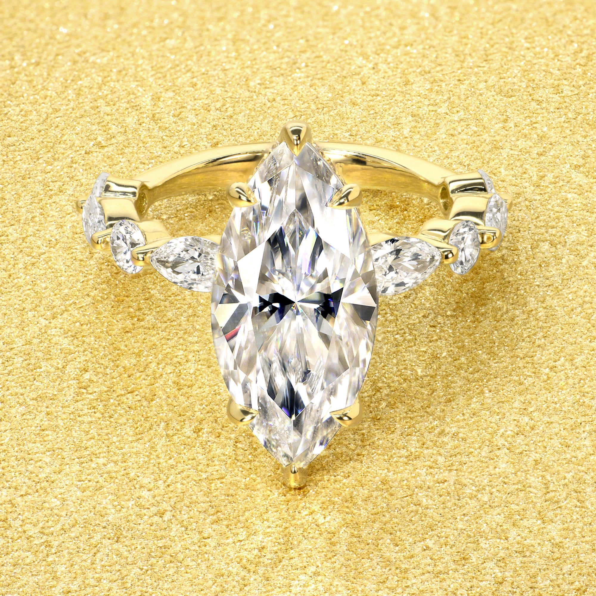 Marquise diamond and Moissanite engagement ring collections by Earthena Jewelry of Beverly Hills.