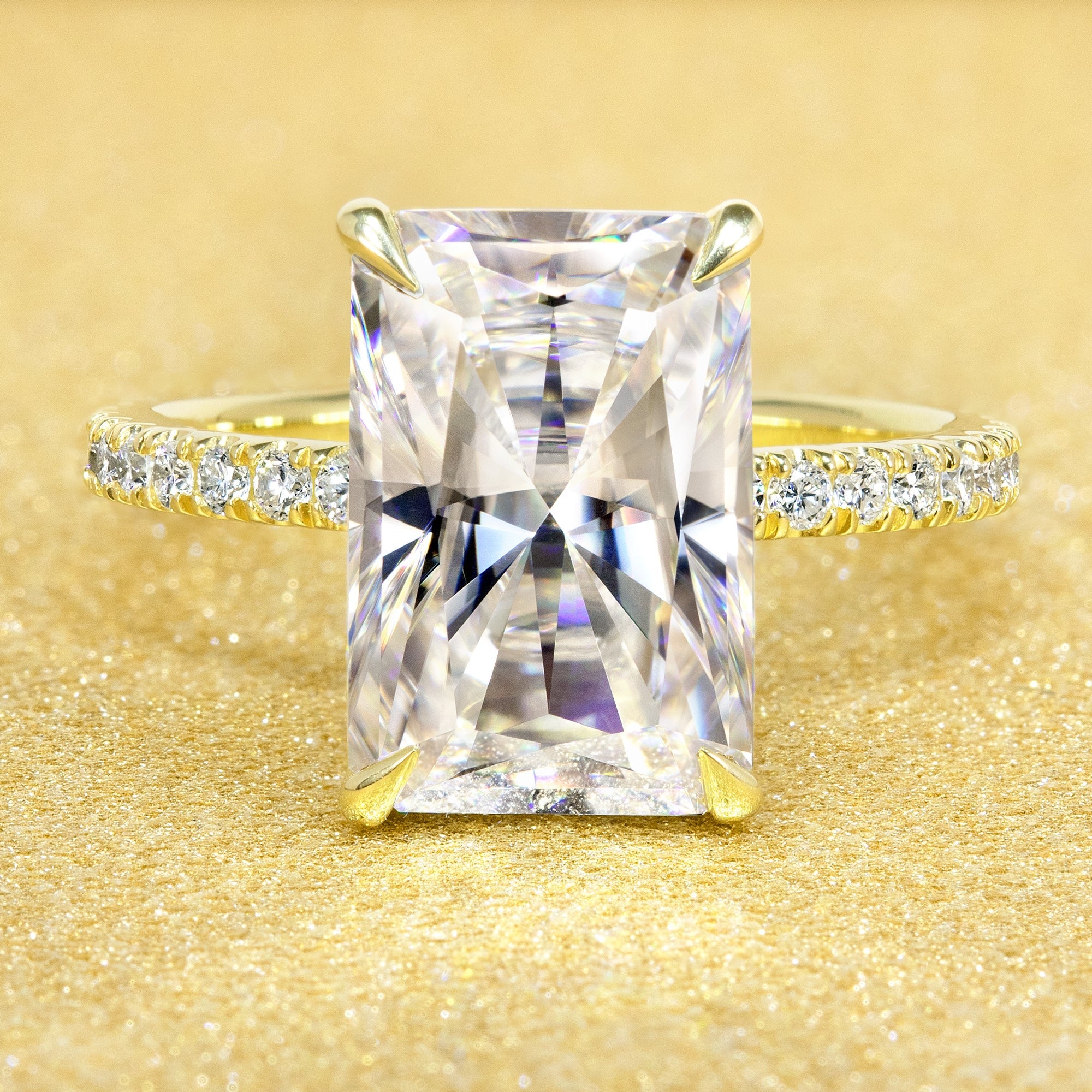 Find the most classic and elegant radiant cut engagement ring handcrafted in Los Angeles by Earthena Jewelry