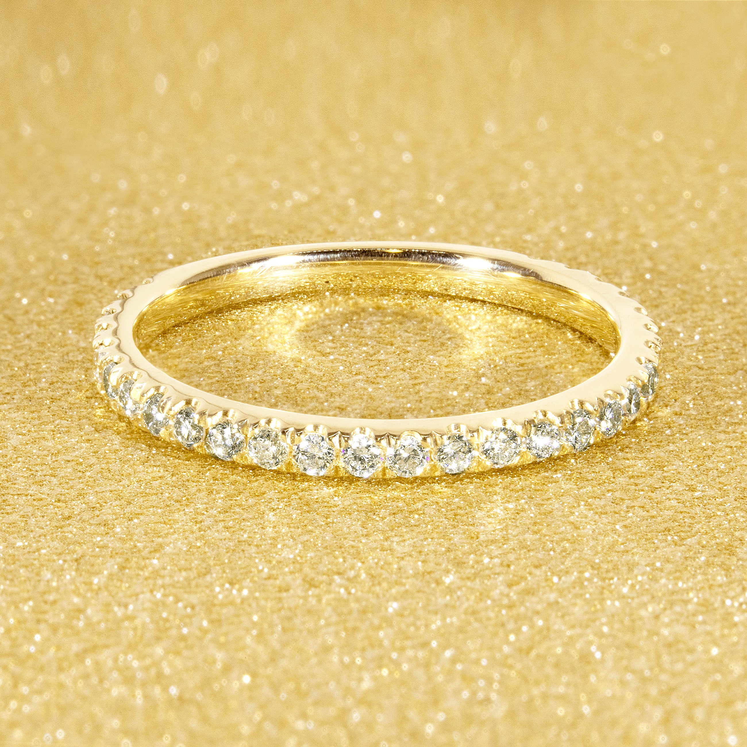 Earthena Jewelry Classic and stackable pave setting diamond wedding band.