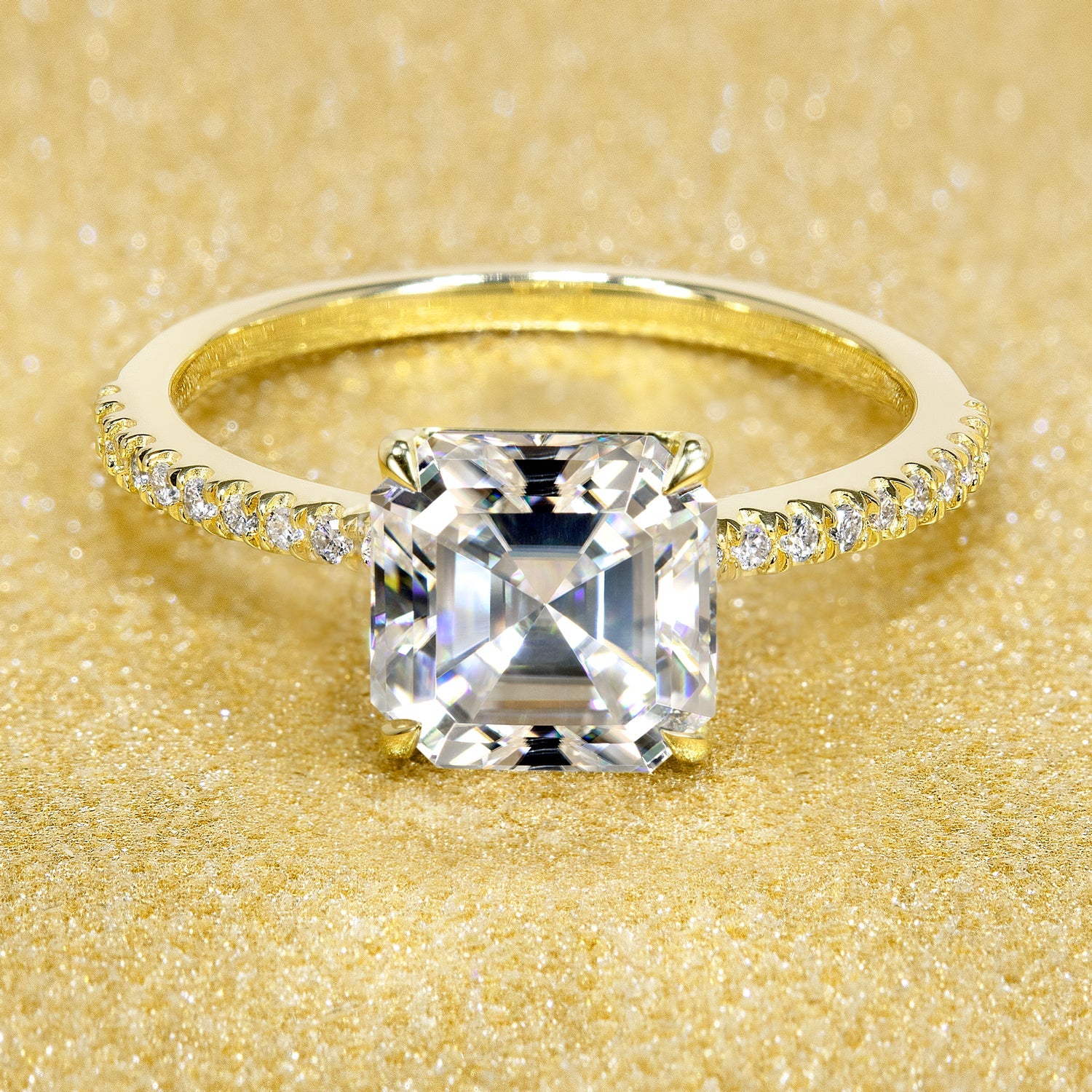 For those who want a little something different than the norm, this Asscher cut diamond is a perfect choice. The Asscher cut features large step facets and a high crown that produces brilliance, unlike any other diamond shape.
