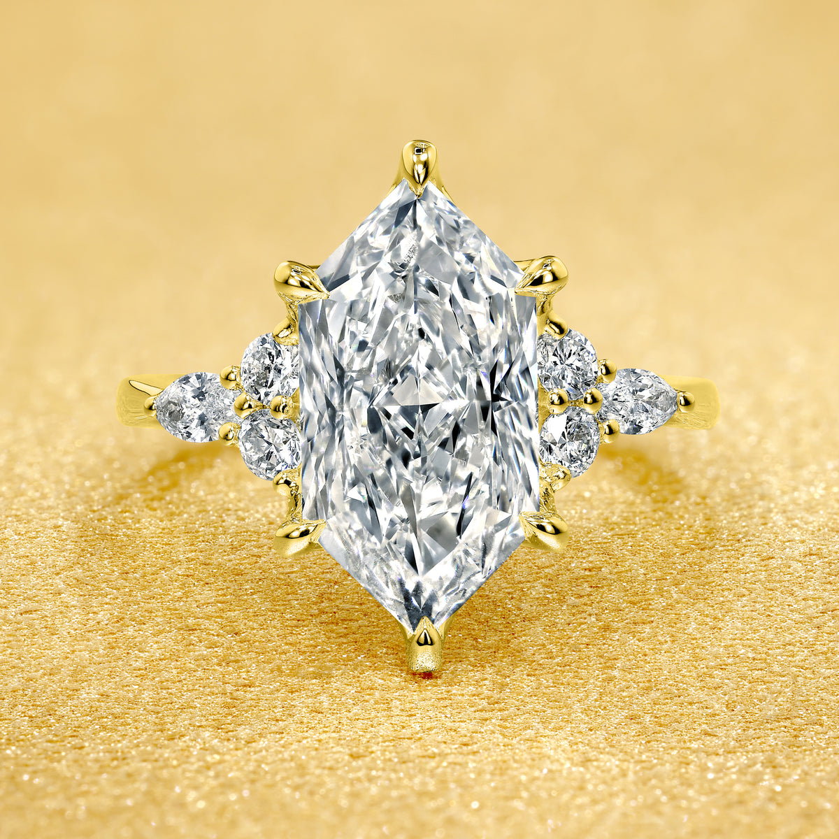 Leia 3ct Elongated Brilliant-cut Dutch Marquise-Cut Lab-Grown Diamond Tulip Engagement Ring in 14K Gold, 18K Gold, or Platinum by Earthena Jewelry of Beverly Hills.