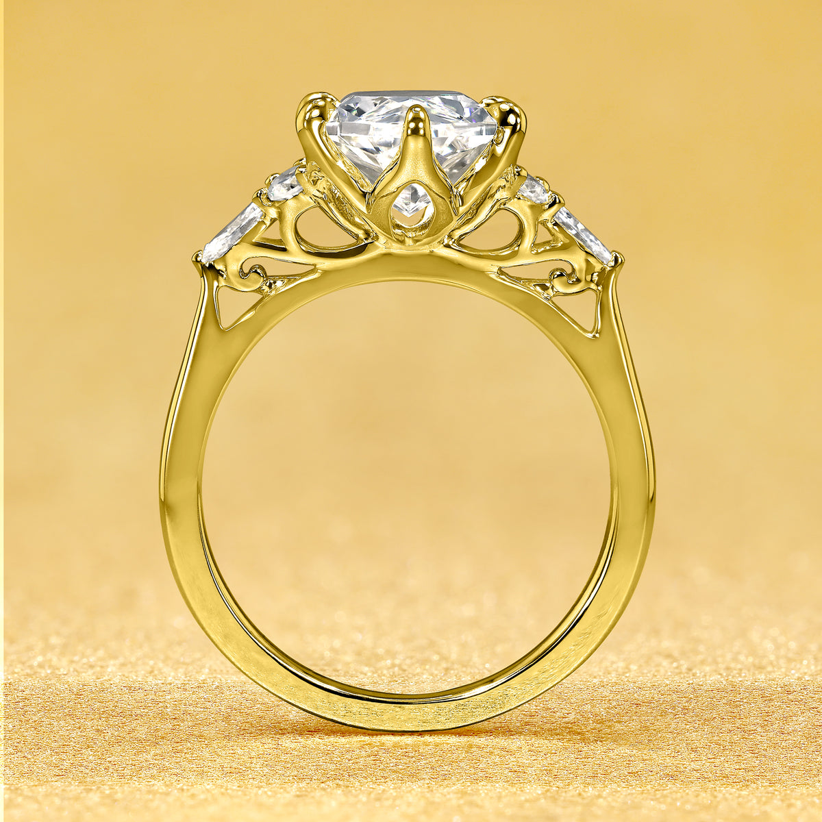 Leia 3ct Elongated Brilliant-cut Dutch Marquise-Cut Lab-Grown Diamond Tulip Engagement Ring in 14K Gold, 18K Gold, or Platinum by Earthena Jewelry of Beverly Hills.