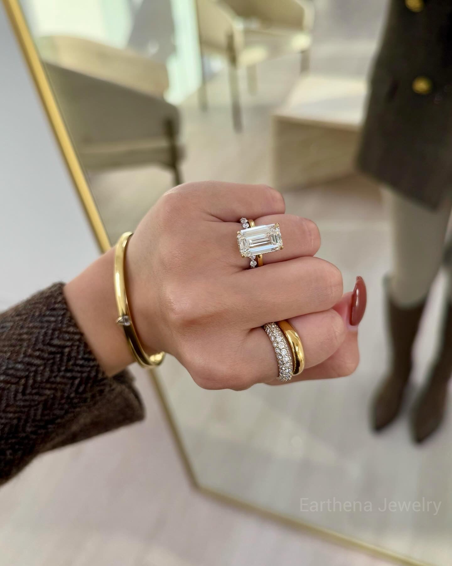 Remi Triple Micro-pave Stackable Dome Diamond Ring Handcrafted in 14K gold, 18K gold, or Platinum handcrafted by Earthena Jewelry of Beverly Hills.