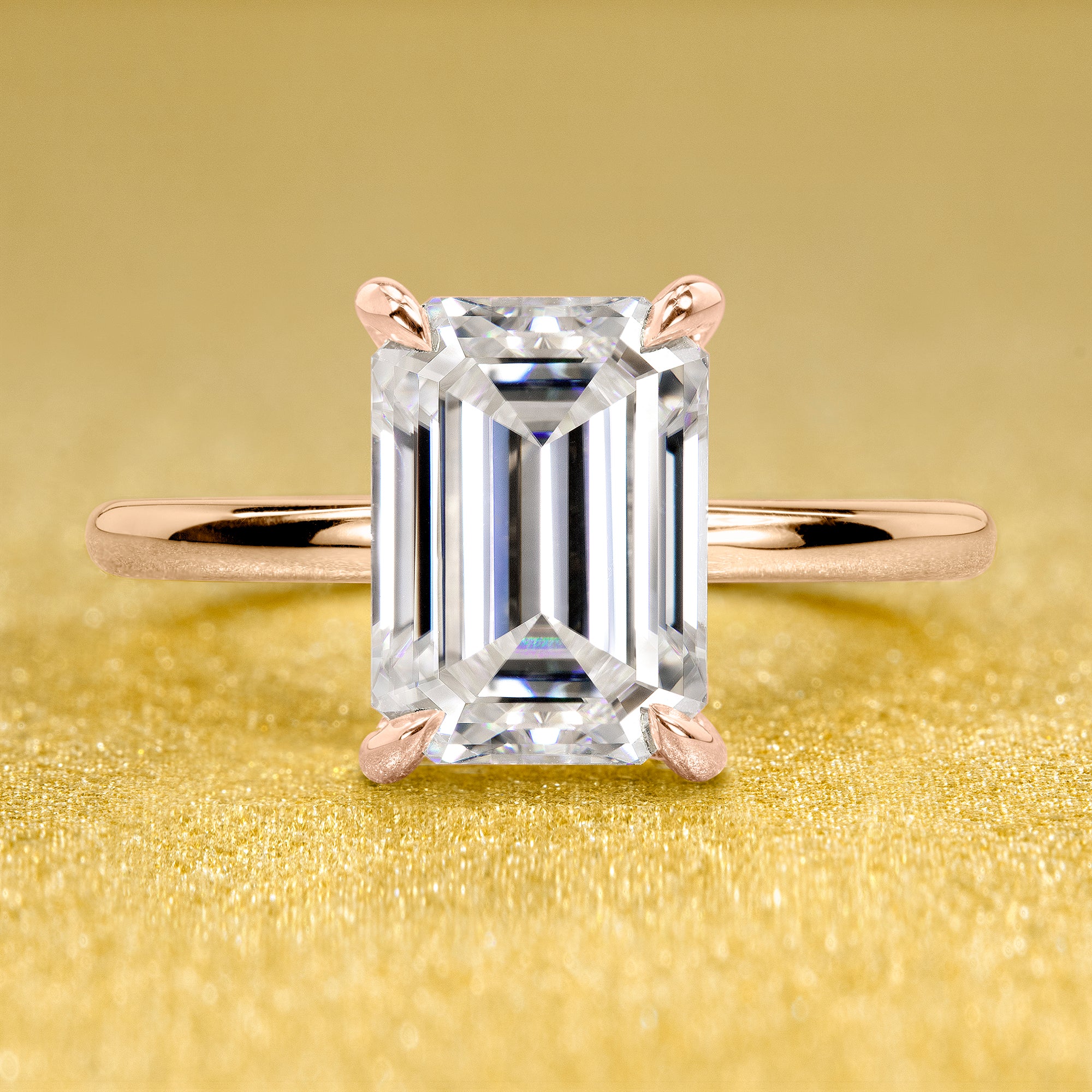 The Adara, 3ct Elongated Emerald-Cut Lab-Grown Diamond Hidden Halo Engagement Ring in 14K Gold, 18K Gold, or Platinum by Earthena Jewelry of Beverly Hills