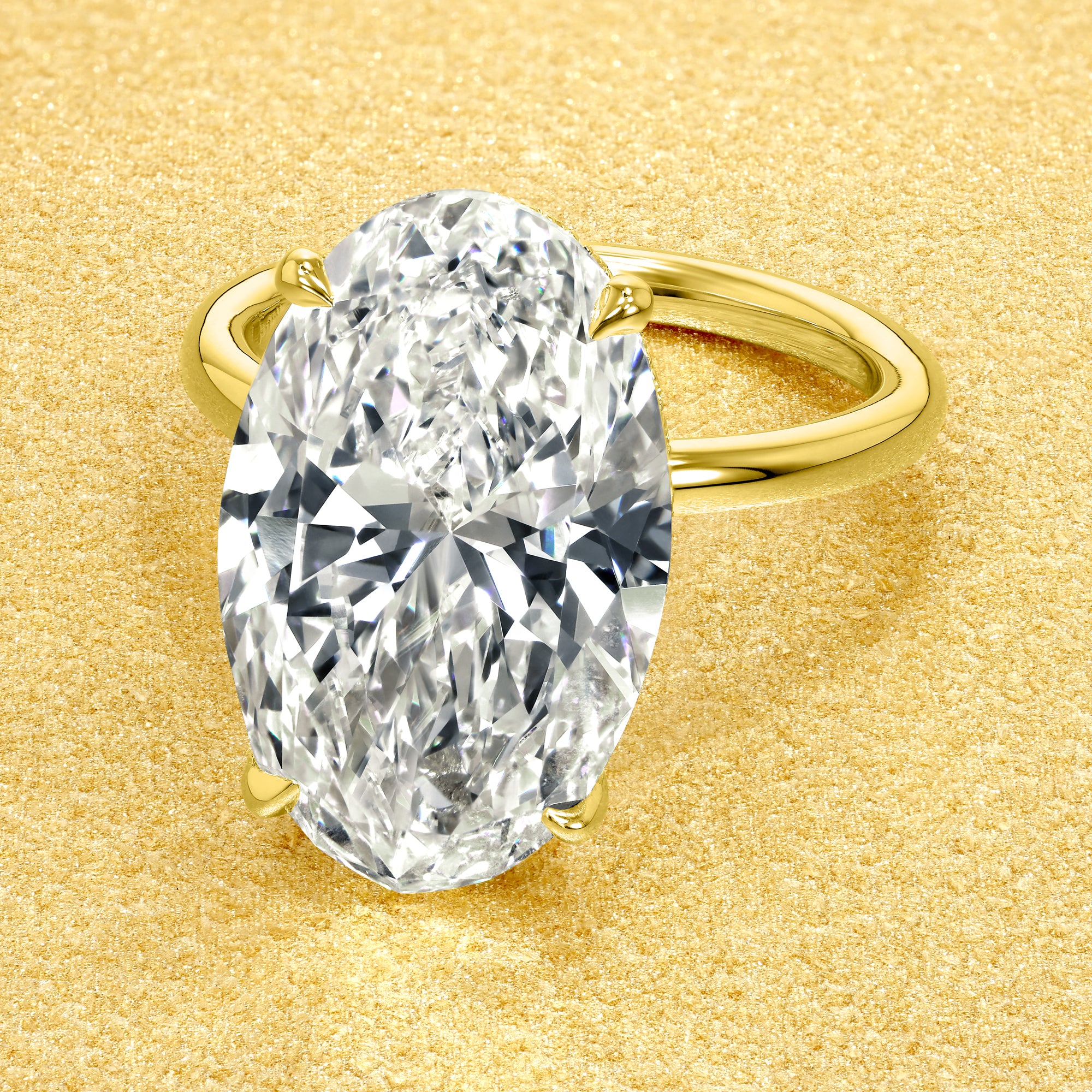 Classic Adara 7.5ct Elongated Oval-Cut Lab-Grown Diamond Hidden Eternity Halo Engagement Ring in 14K Gold, 18K Gold, or Platinum by Earthena Jewelry of Beverly Hills.