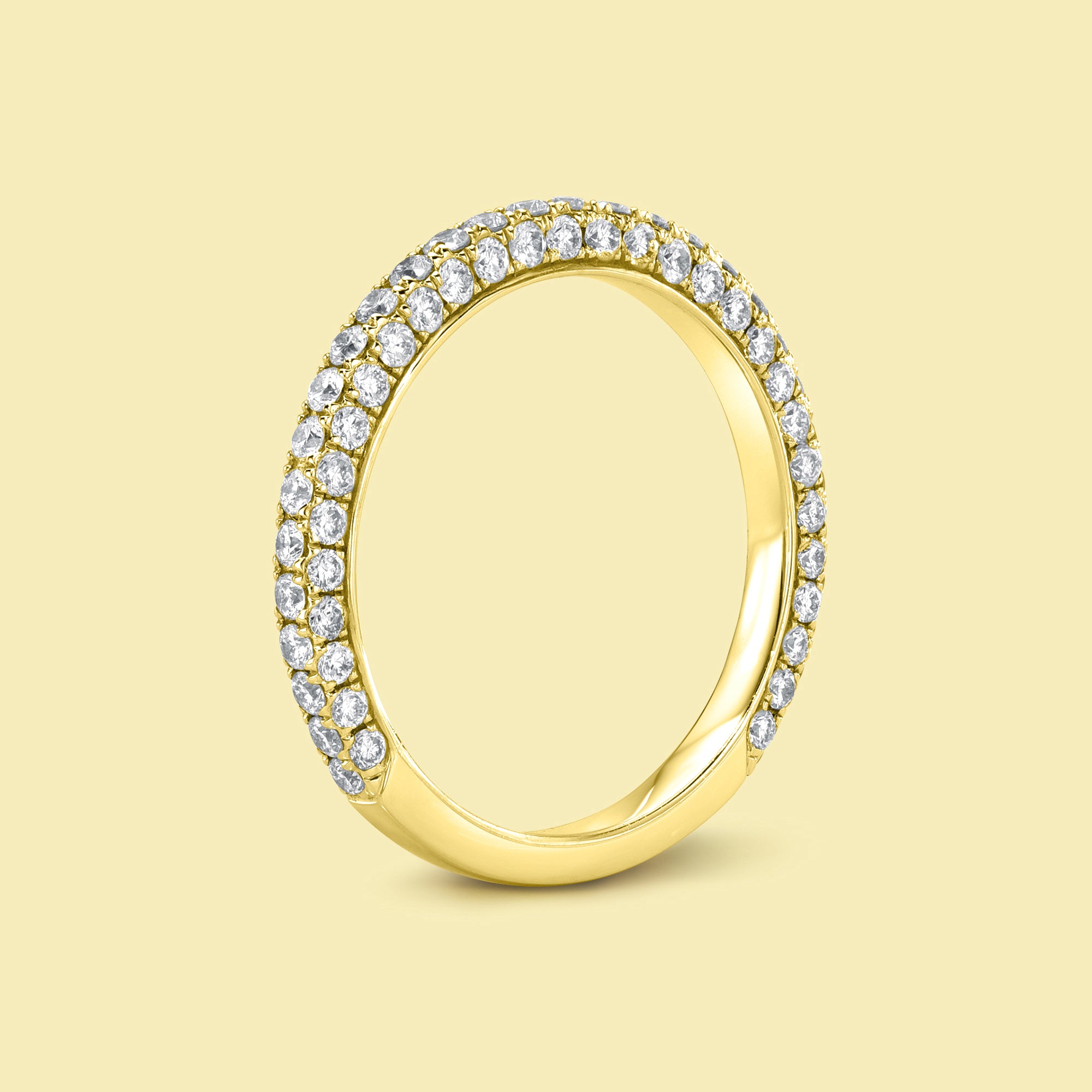 The Olivia, Triple Row Diamond Band handcrafted in 14K gold, 18K gold, or Platinum by Earthena Jewelry in Los Angeles