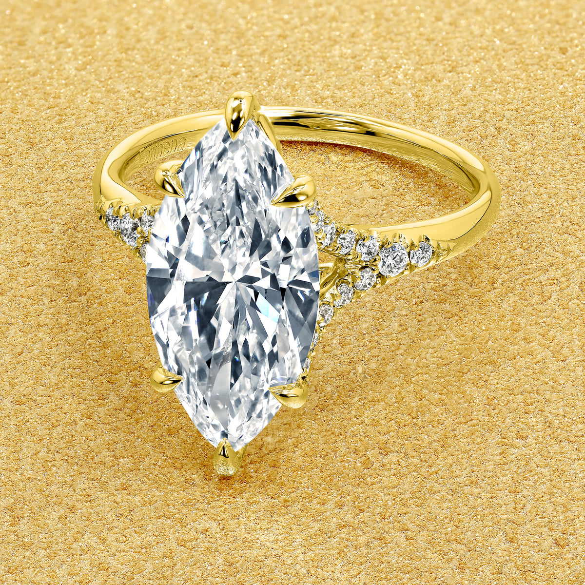 Alison 3ct Elongated Marquise-Cut Lab-Grown Diamond Tulip Cathedral Engagement Ring in 14K Gold, 18K Gold, or Platinum by Earthena Jewelry of Beverly Hills