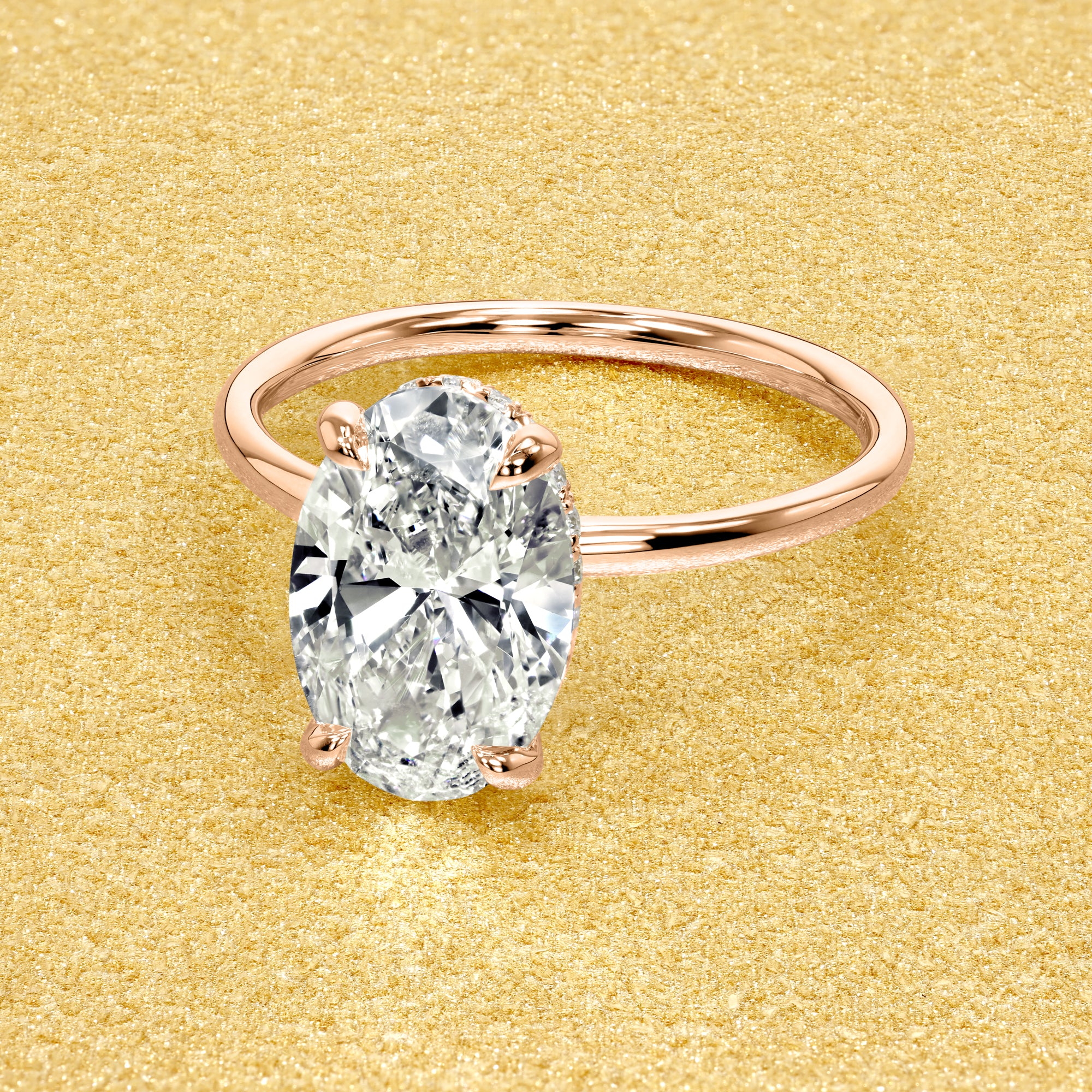 Classic Ariela 2ct Elongated Oval-Cut Lab-Grown Diamond Hidden Eternity Halo Solitaire Engagement Ring in 14K Gold, 18K Gold, or Platinum by Earthena Jewelry of Beverly Hills.