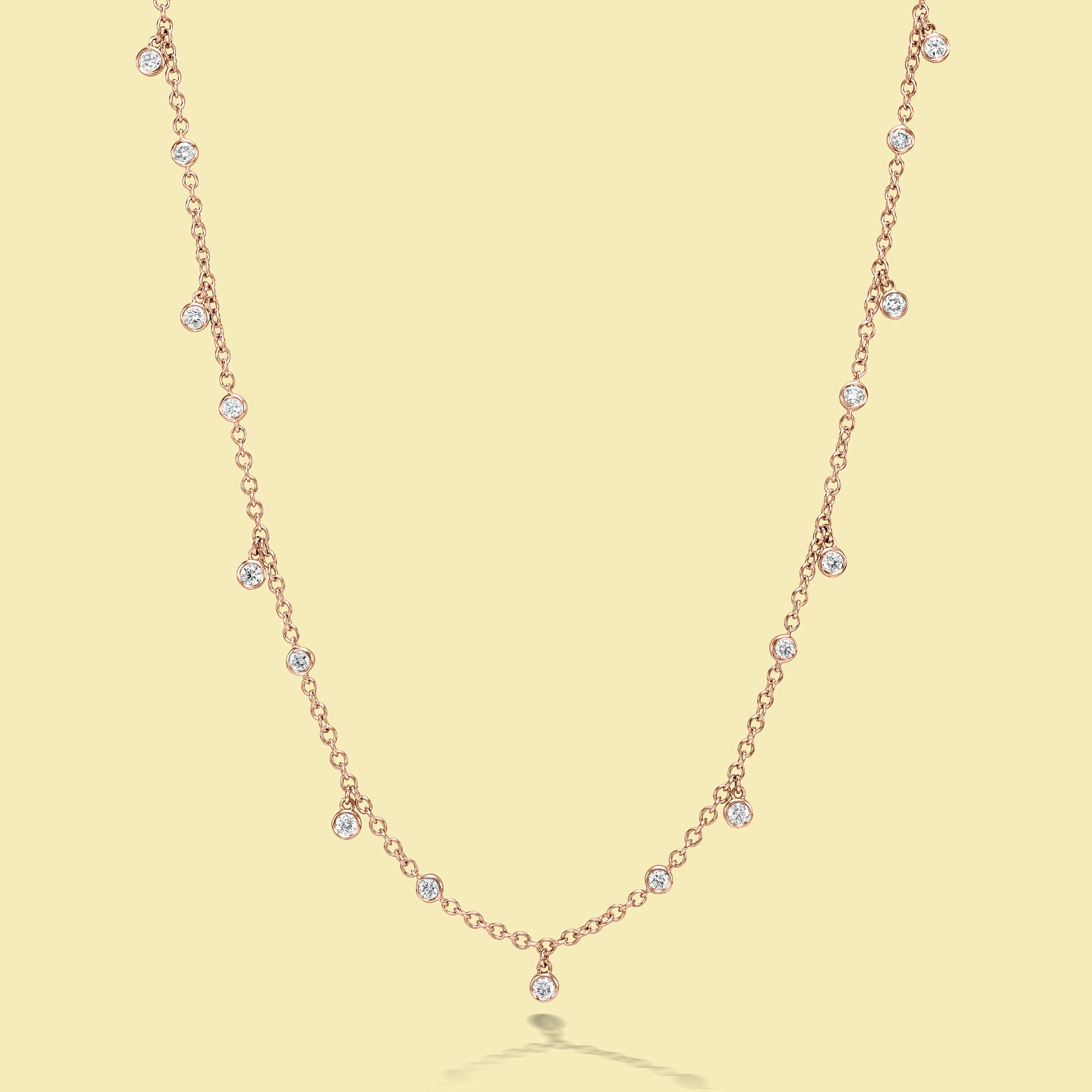 The Cloud, Dangle Strand Diamond Necklace is handcrafted in 14K Gold, 18K Gold, or Platinum by Earthena Jewelry of Beverly Hills.