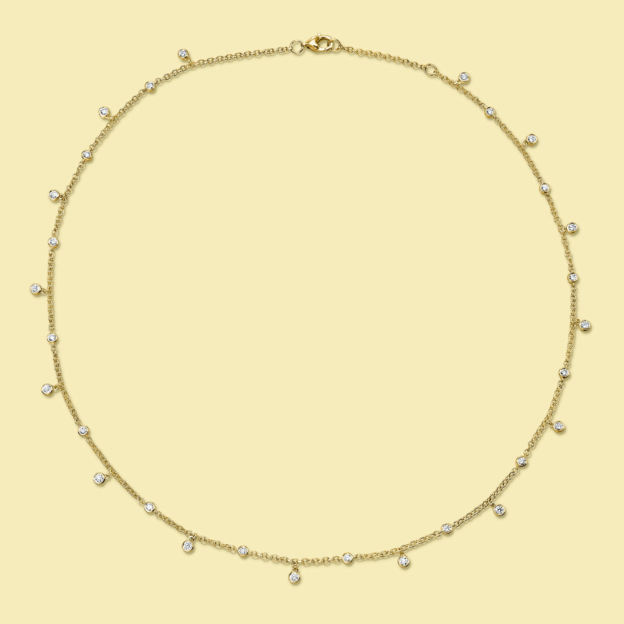 The Cloud, Dangle Strand Diamond Necklace is handcrafted in 14K Gold, 18K Gold, or Platinum by Earthena Jewelry of Beverly Hills.