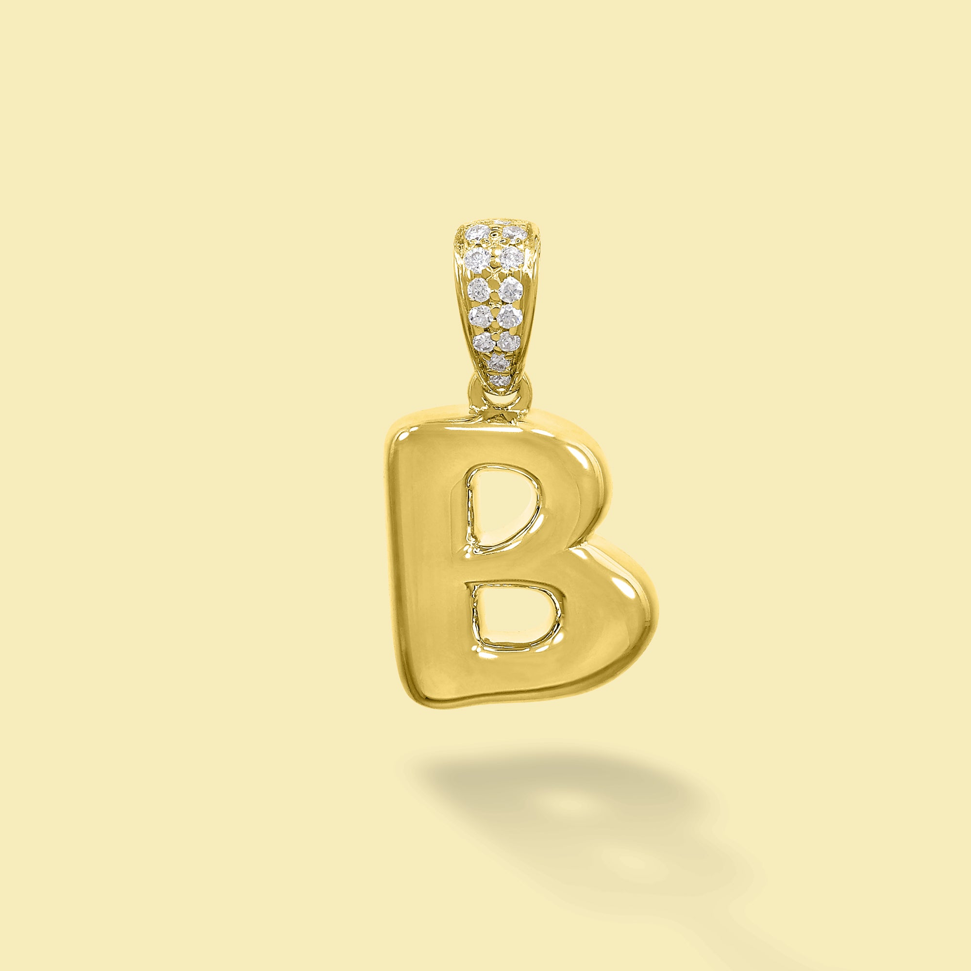 The Cloud, Gold Initial Diamond Puff Charm Pendant handcrafted in 14K Gold by Earthena Jewelry of Beverly Hills, California.