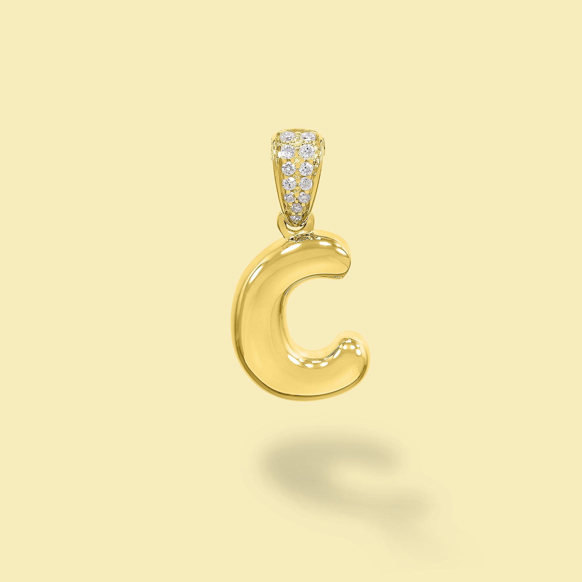 The Cloud, Gold Initial Diamond Puff Charm Pendant handcrafted in 14K Gold by Earthena Jewelry of Beverly Hills, California.