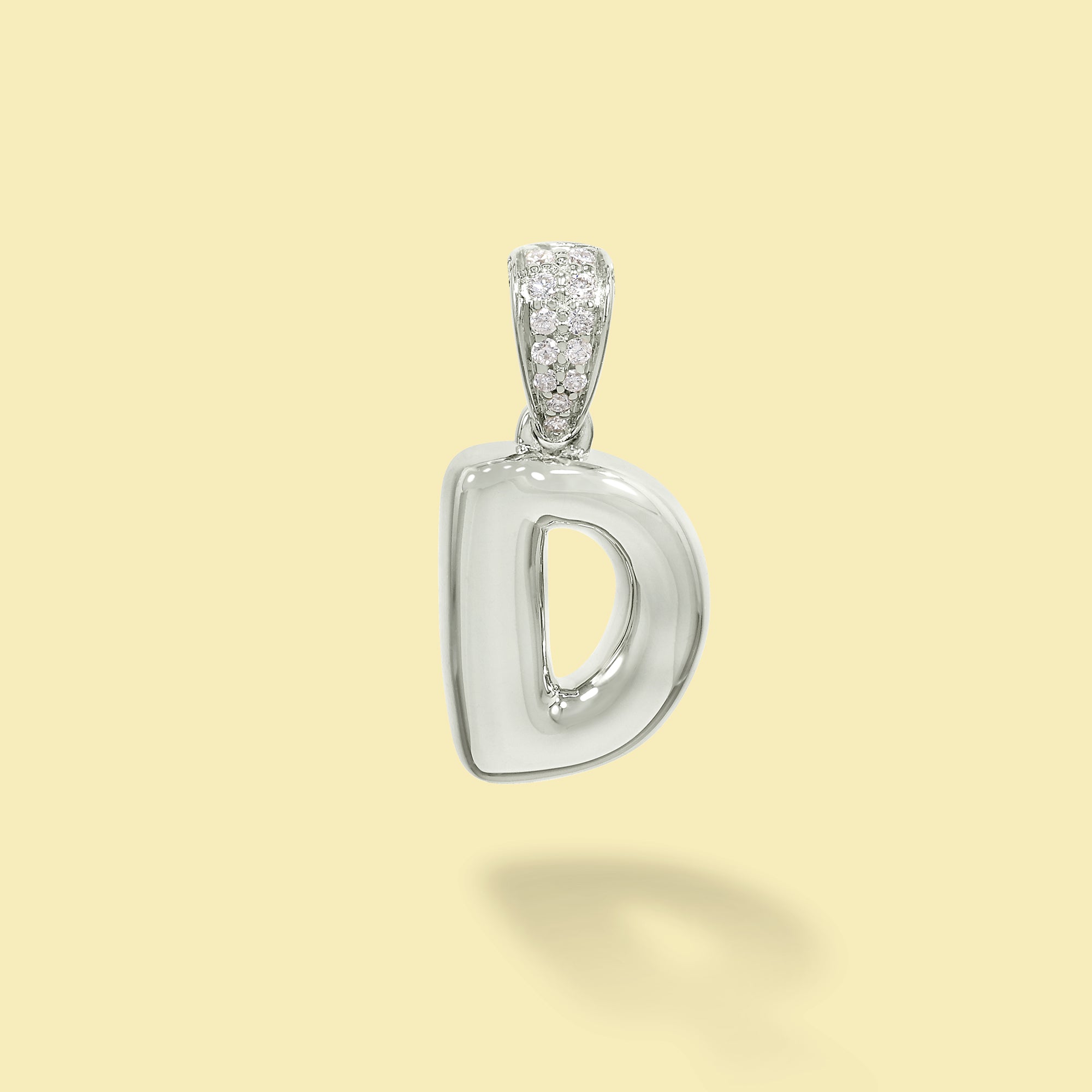 The Cloud, Gold Initial Diamond Puff Charm Pendant handcrafted in 14K Gold by Earthena Jewelry of Beverly Hills, California.