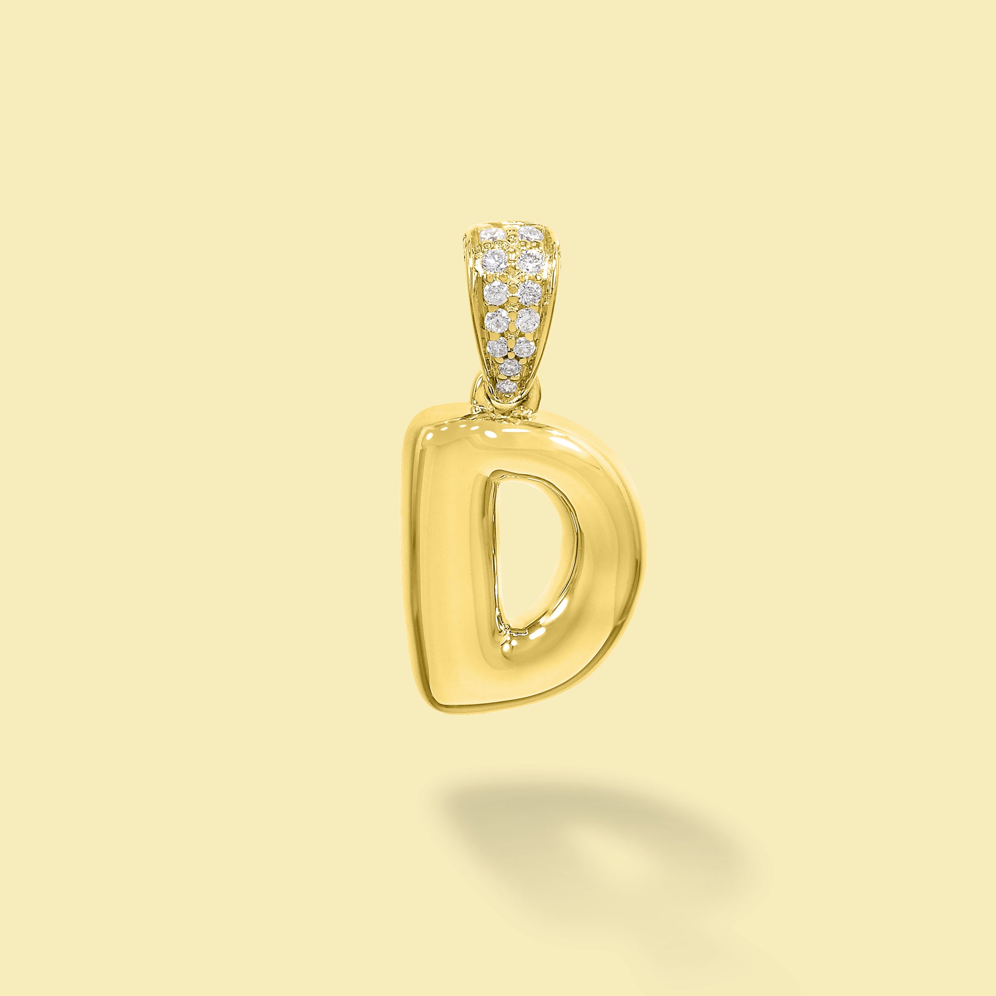 The Cloud, Gold Initial Diamond Puff Charm Pendant handcrafted in 14K Gold by Earthena Jewelry of Beverly Hills, California.
