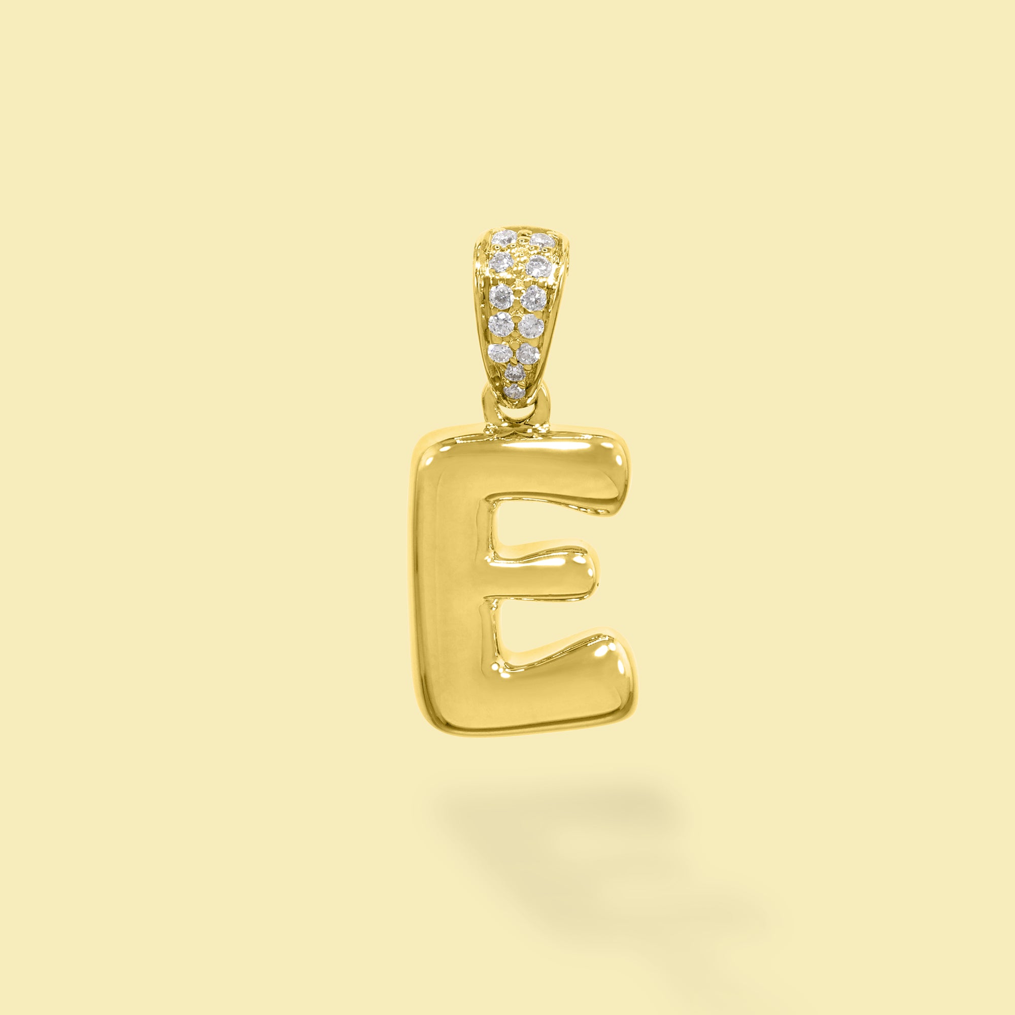 The Cloud, Gold Initial Diamond Puff Charm Pendant handcrafted in 14K Gold by Earthena Jewelry of Beverly Hills, California.