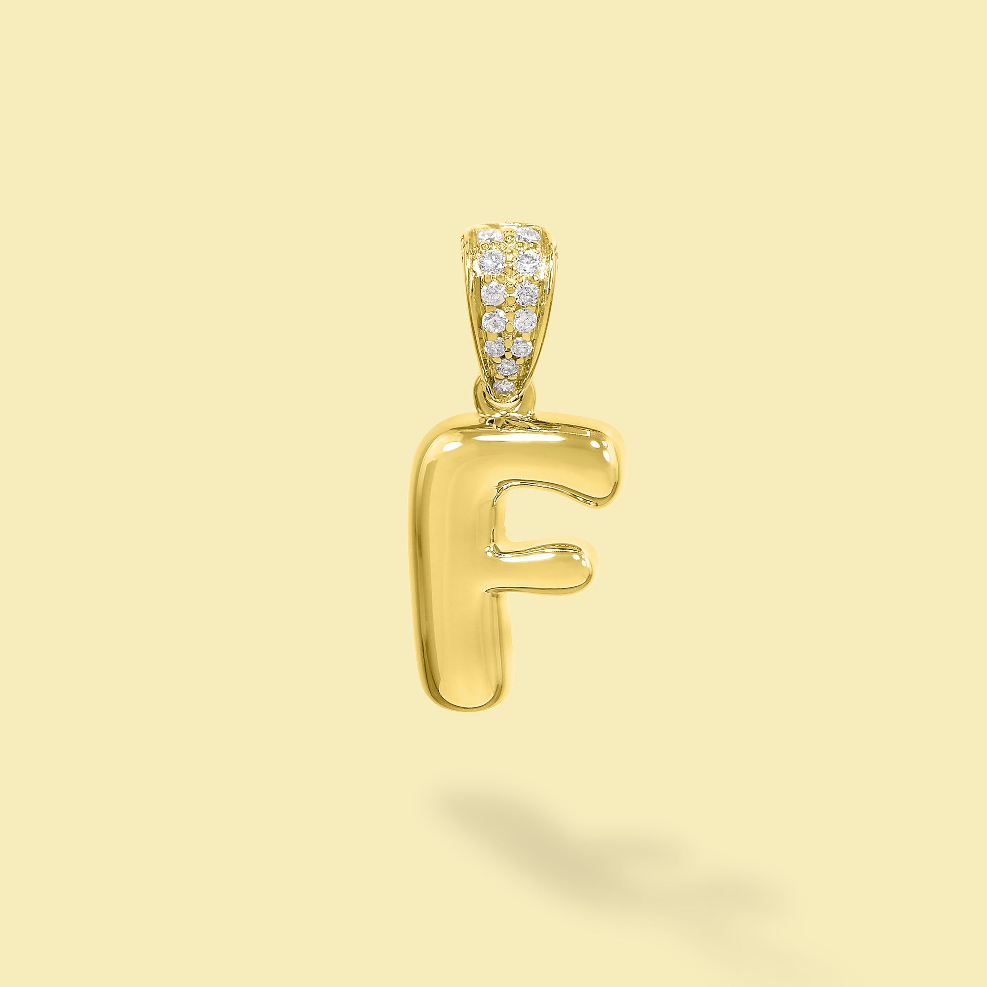 The Cloud, Gold Initial Diamond Puff Charm Pendant handcrafted in 14K Gold by Earthena Jewelry of Beverly Hills, California.