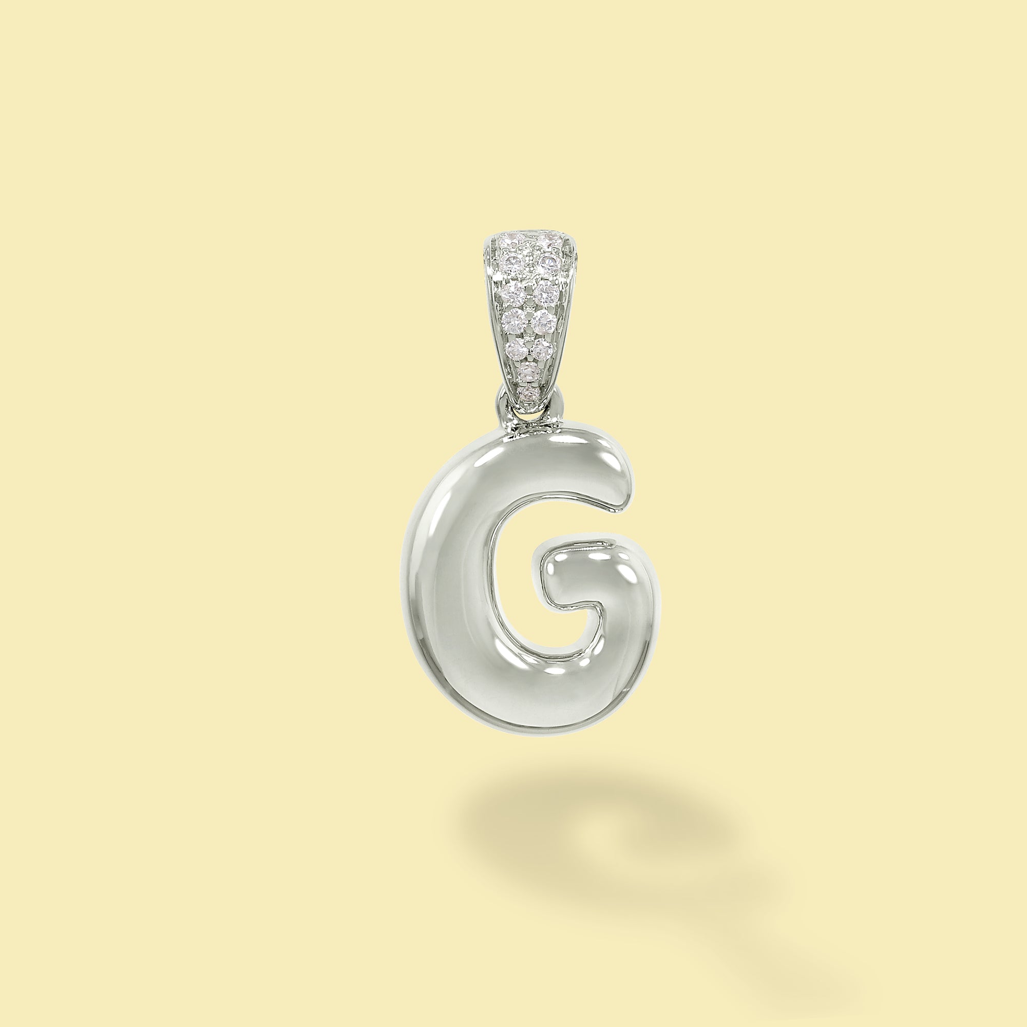 The Cloud, Gold Initial Diamond Puff Charm Pendant handcrafted in 14K Gold by Earthena Jewelry of Beverly Hills, California.