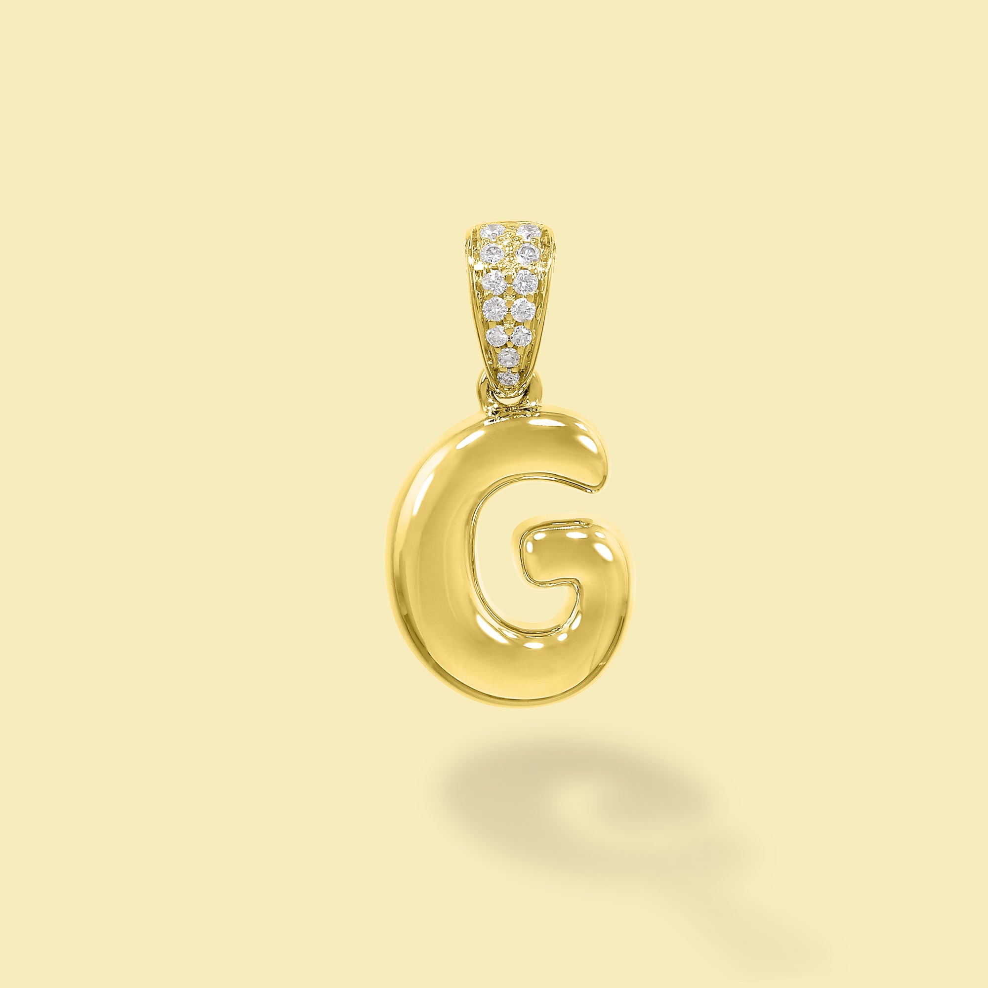 The Cloud, Gold Initial Diamond Puff Charm Pendant handcrafted in 14K Gold by Earthena Jewelry of Beverly Hills, California.