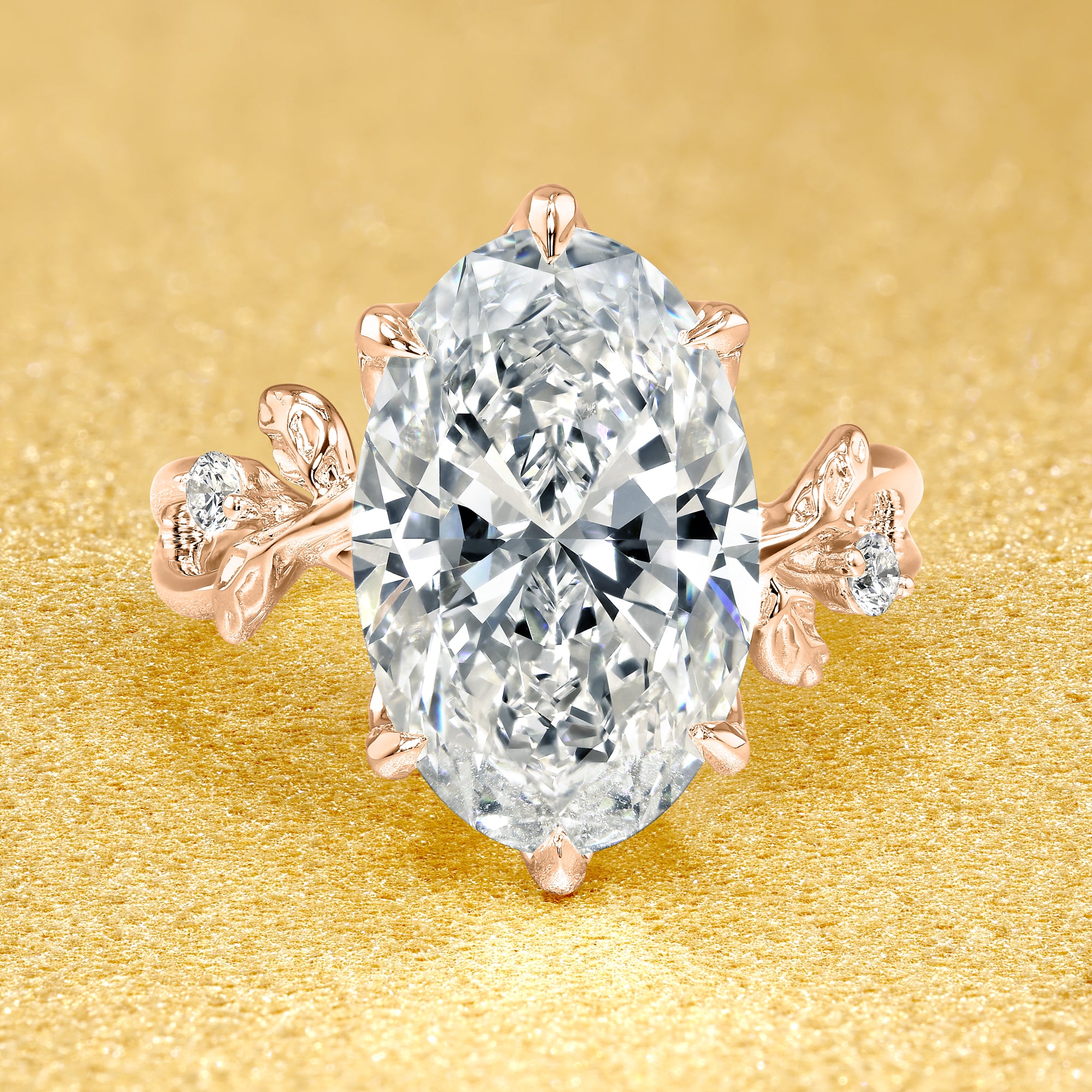 Flora 4.5ct Oval-Cut Lab-Grown Diamond Six-Prong Tulip Floral Engagement Ring in 14K Gold, 18K Gold, or Platinum by Earthena Jewelry of Beverly Hills.