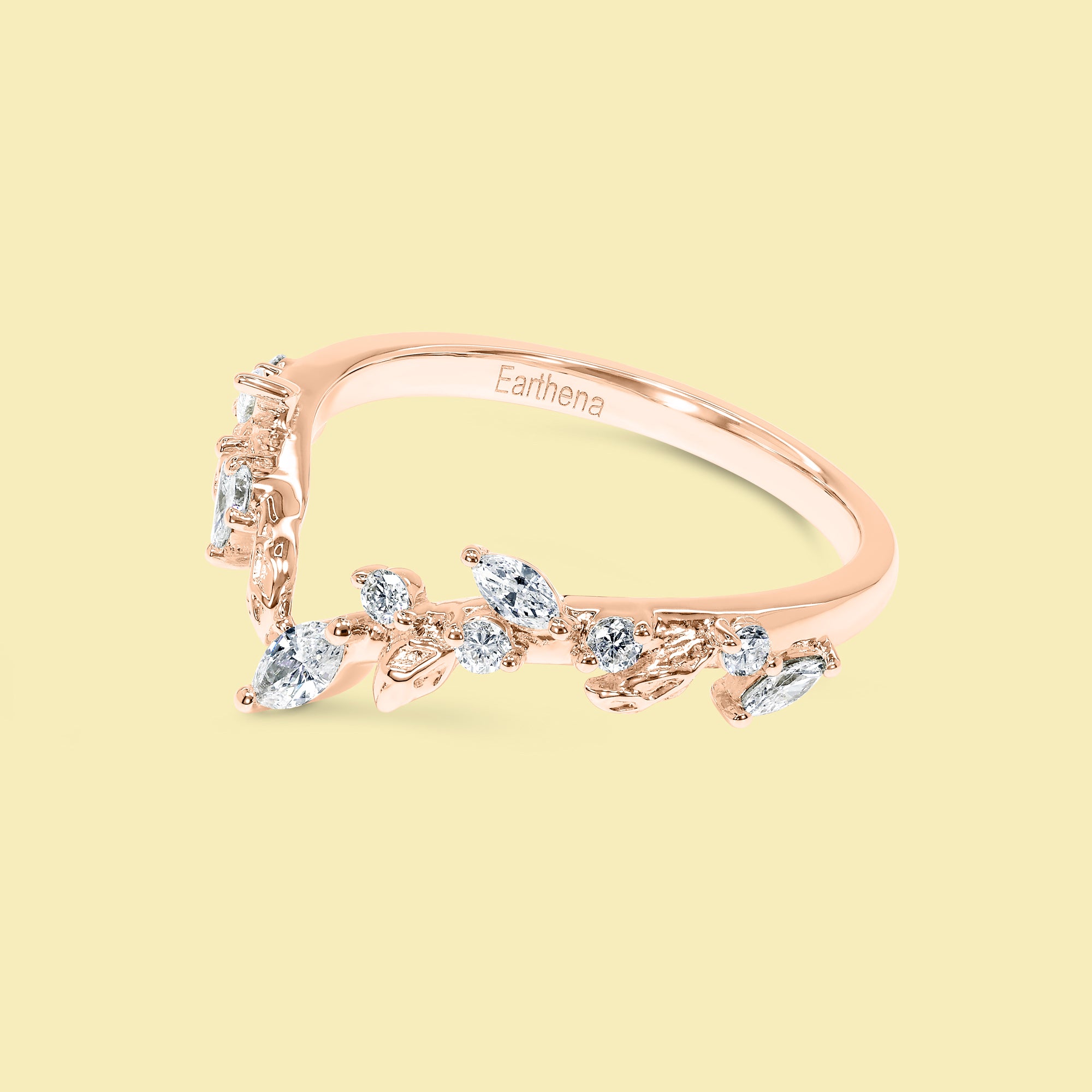 The Flora, V-shaped Floral Diamond Band by Earthena Jewelry of Beverly Hills.