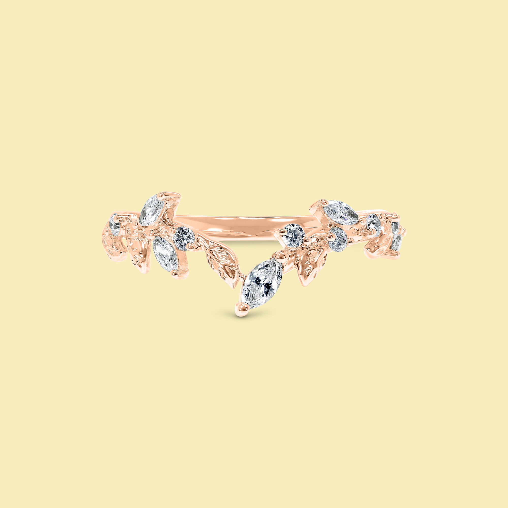 The Flora, V-shaped Floral Diamond Band by Earthena Jewelry of Beverly Hills.