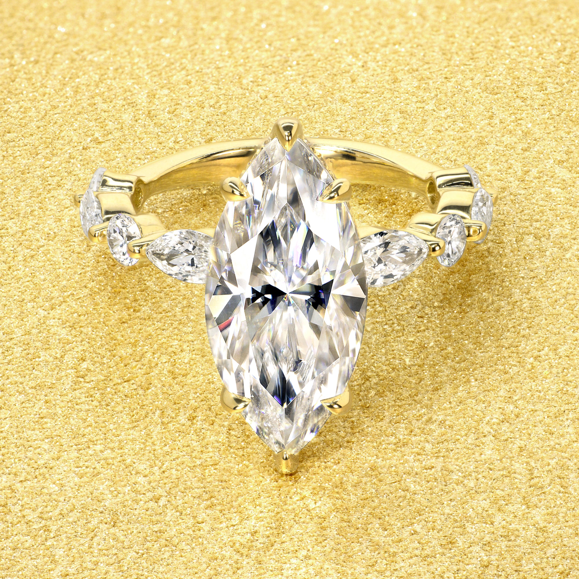 Classic Grace 3ct Marquise Brilliant-cut Moissanite Hidden Halo Floating Marquise and Round Lab-grown Diamond Engagement ring in 14K Gold, 18K Gold or Platinum by Earthena Jewelry in Los Angeles