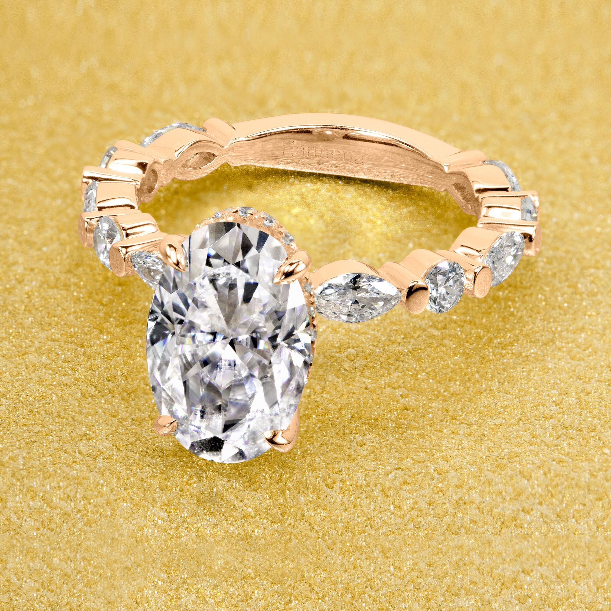 The Grace, 3ct Elongated Oval-cut Moissanite Hidden Eternity Halo Floating Ring