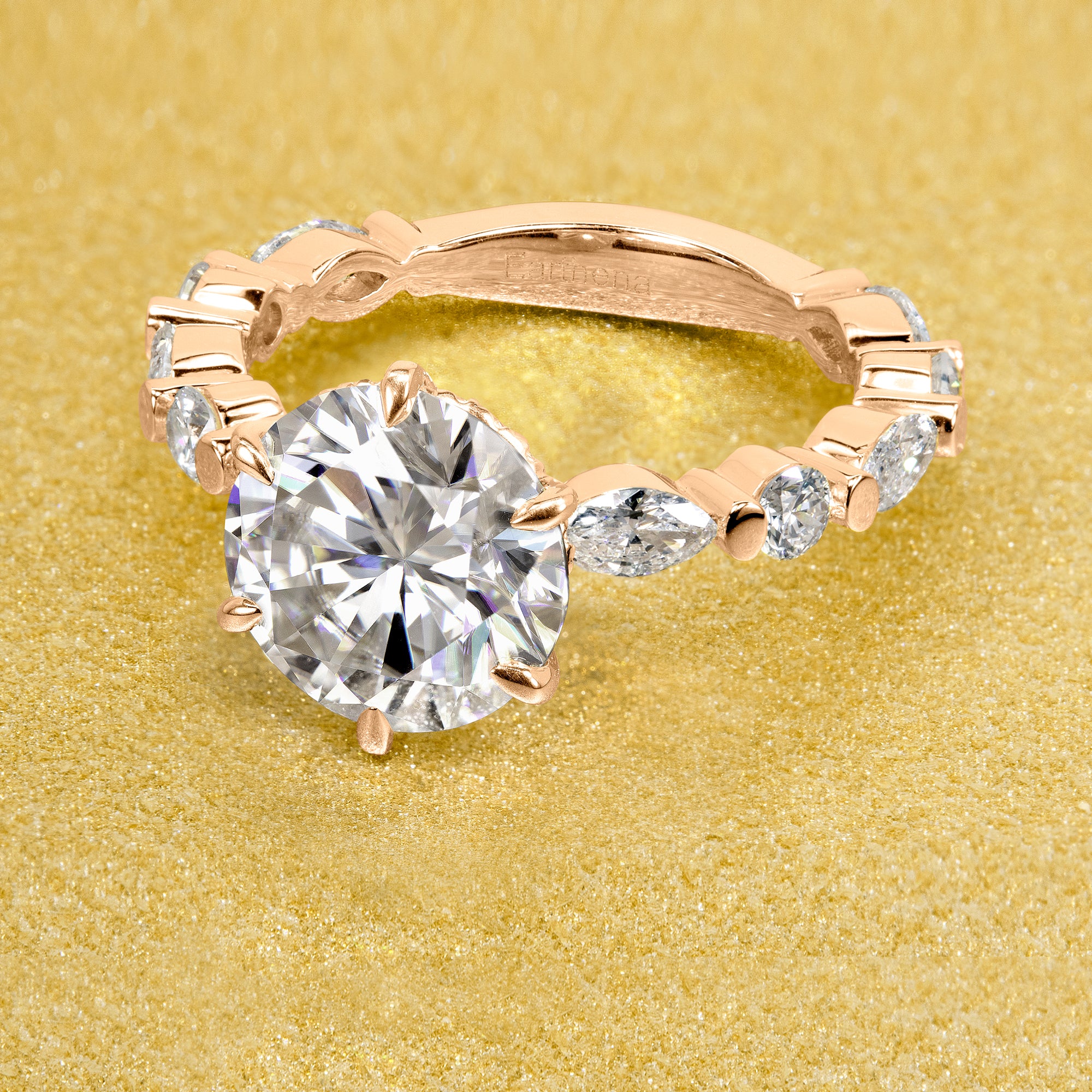 The Grace, 3ct Round Brilliant-cut Moissanite Hidden Eternity Halo Floating Marquise and Round Lab-grown Diamond Engagement Ring by Earthena Jewelry