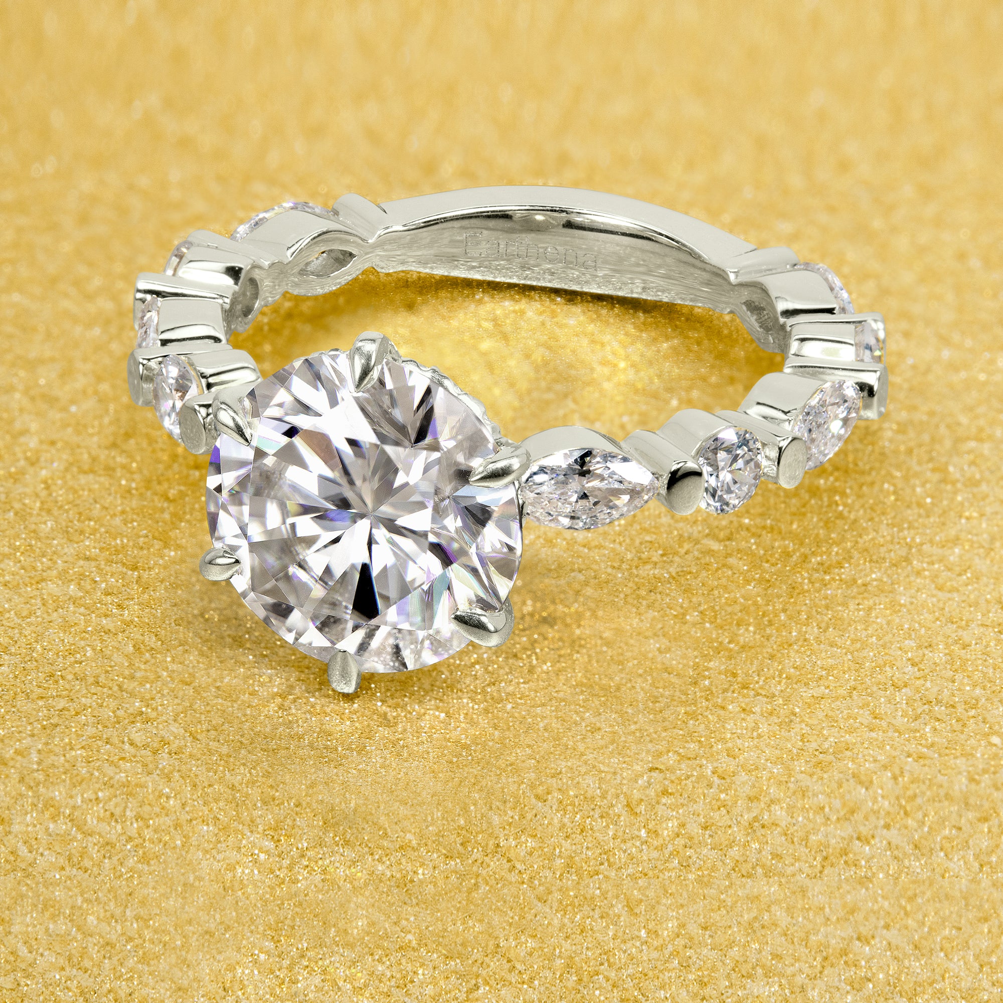 The Grace, 3ct Round Brilliant-cut Moissanite Hidden Eternity Halo Floating Marquise and Round Lab-grown Diamond Engagement Ring by Earthena Jewelry