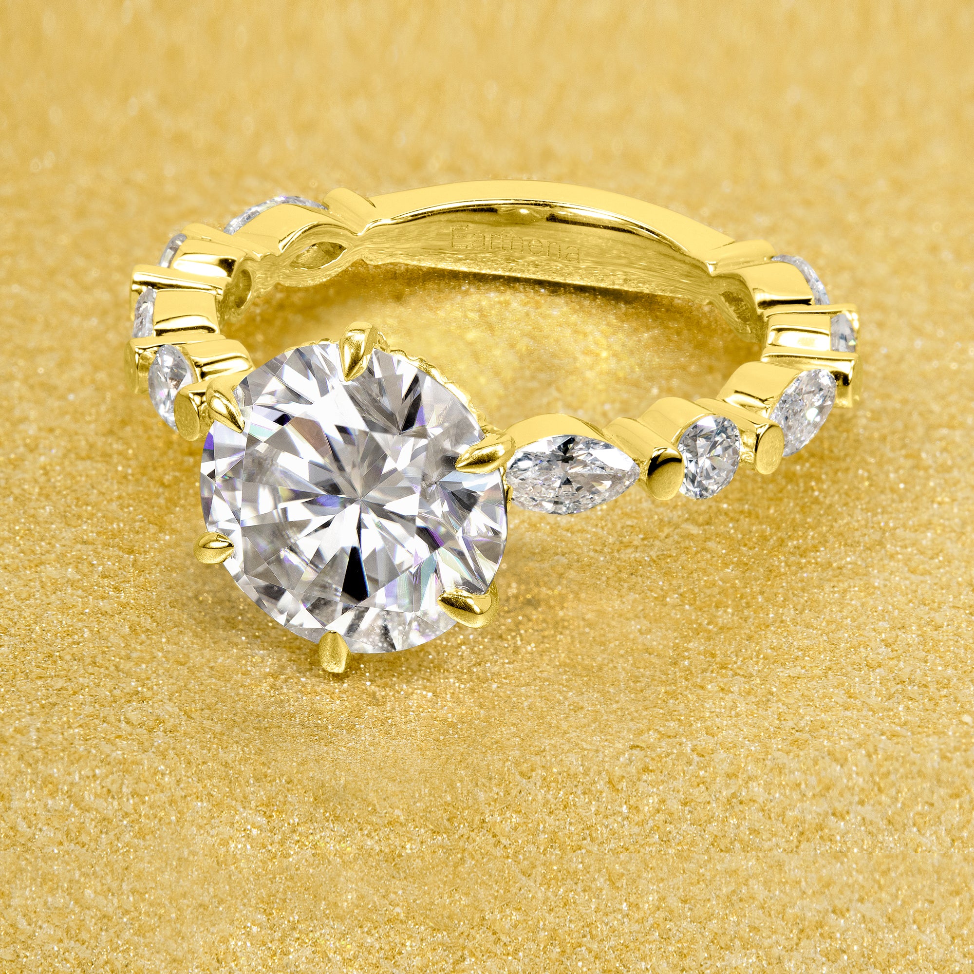 The Grace, 3ct Round Brilliant-cut Moissanite Hidden Eternity Halo Floating Marquise and Round Lab-grown Diamond Engagement Ring by Earthena Jewelry