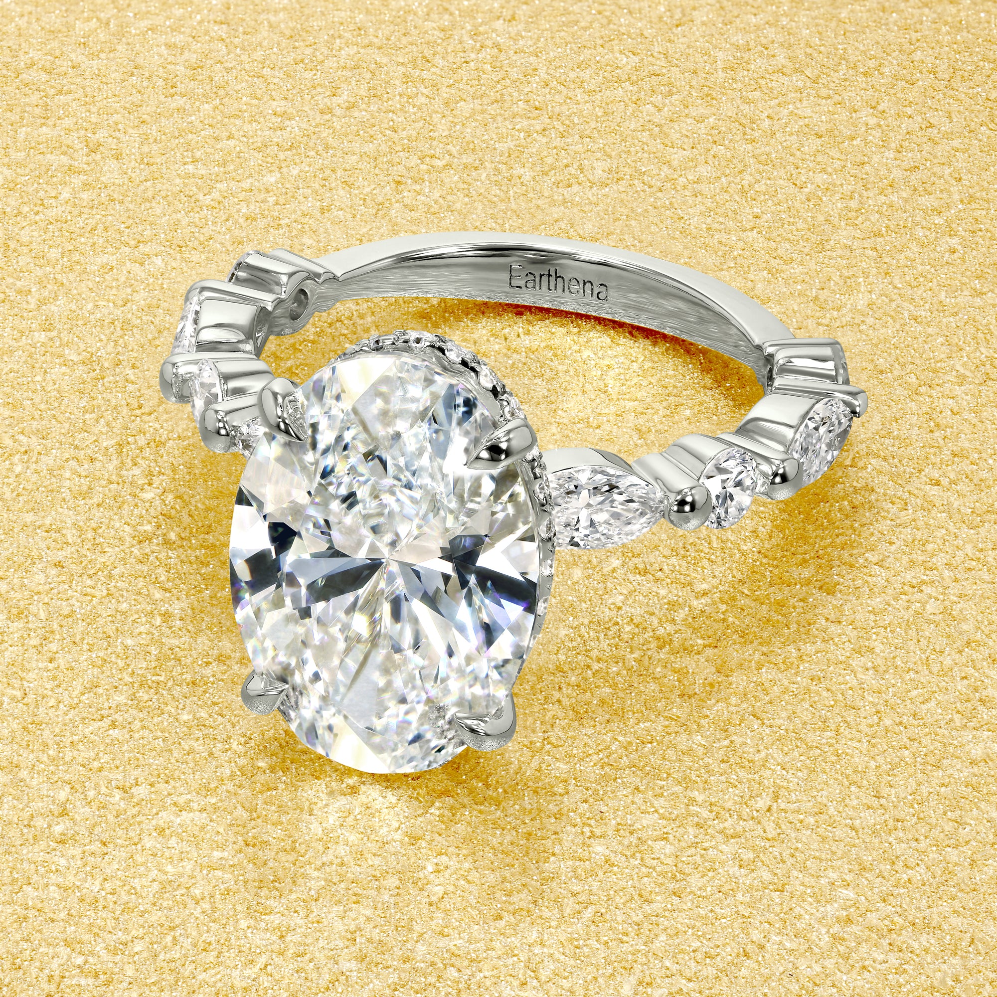 Grace 4ct Oval-Cut Lab-Grown Diamond Hidden Eternity Halo Engagement Ring in 14K Gold, 18K Gold, or Platinum handcrafted by Earthena Jewelry of Beverly Hills.