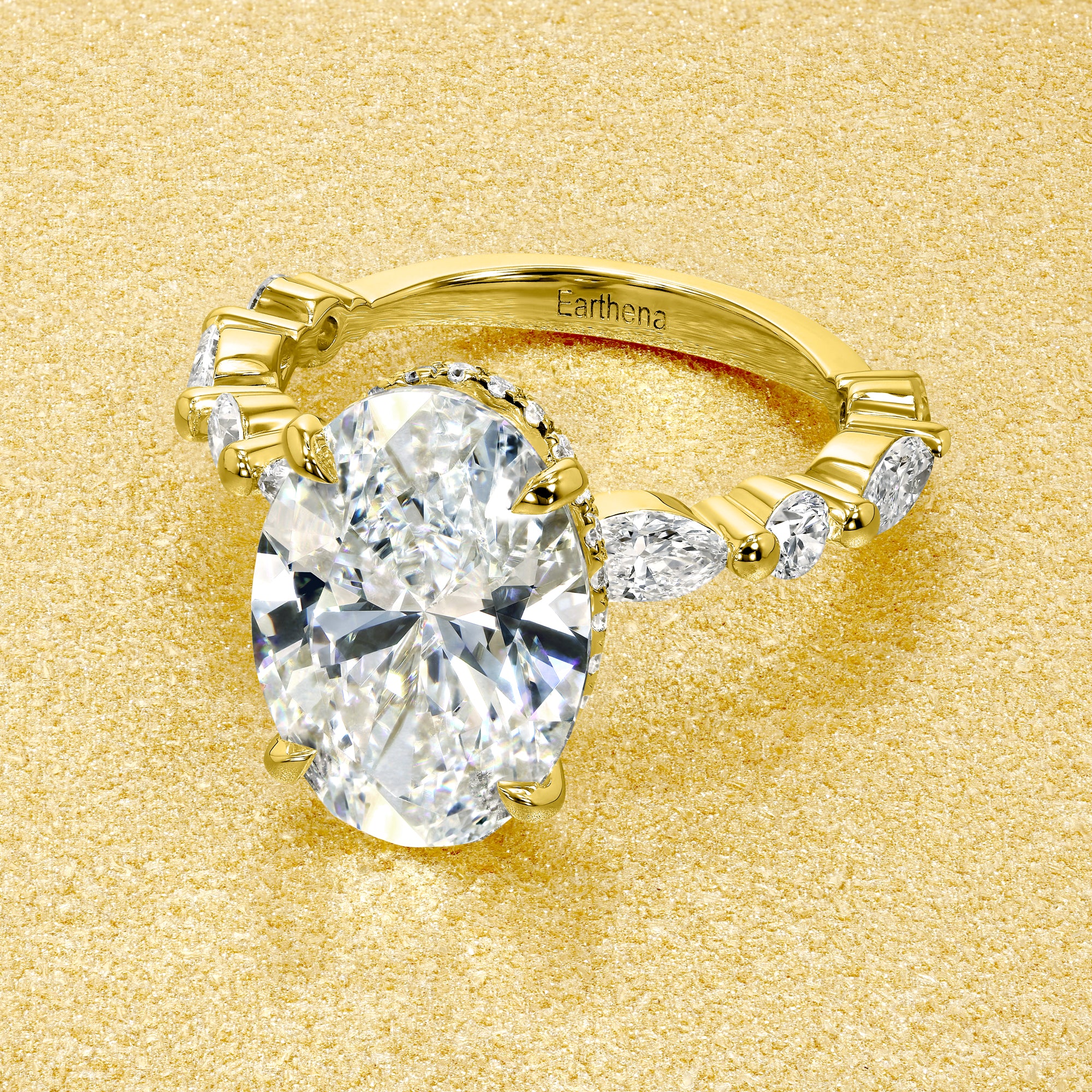 Grace 4ct Oval-Cut Lab-Grown Diamond Hidden Eternity Halo Engagement Ring in 14K Gold, 18K Gold, or Platinum handcrafted by Earthena Jewelry of Beverly Hills.