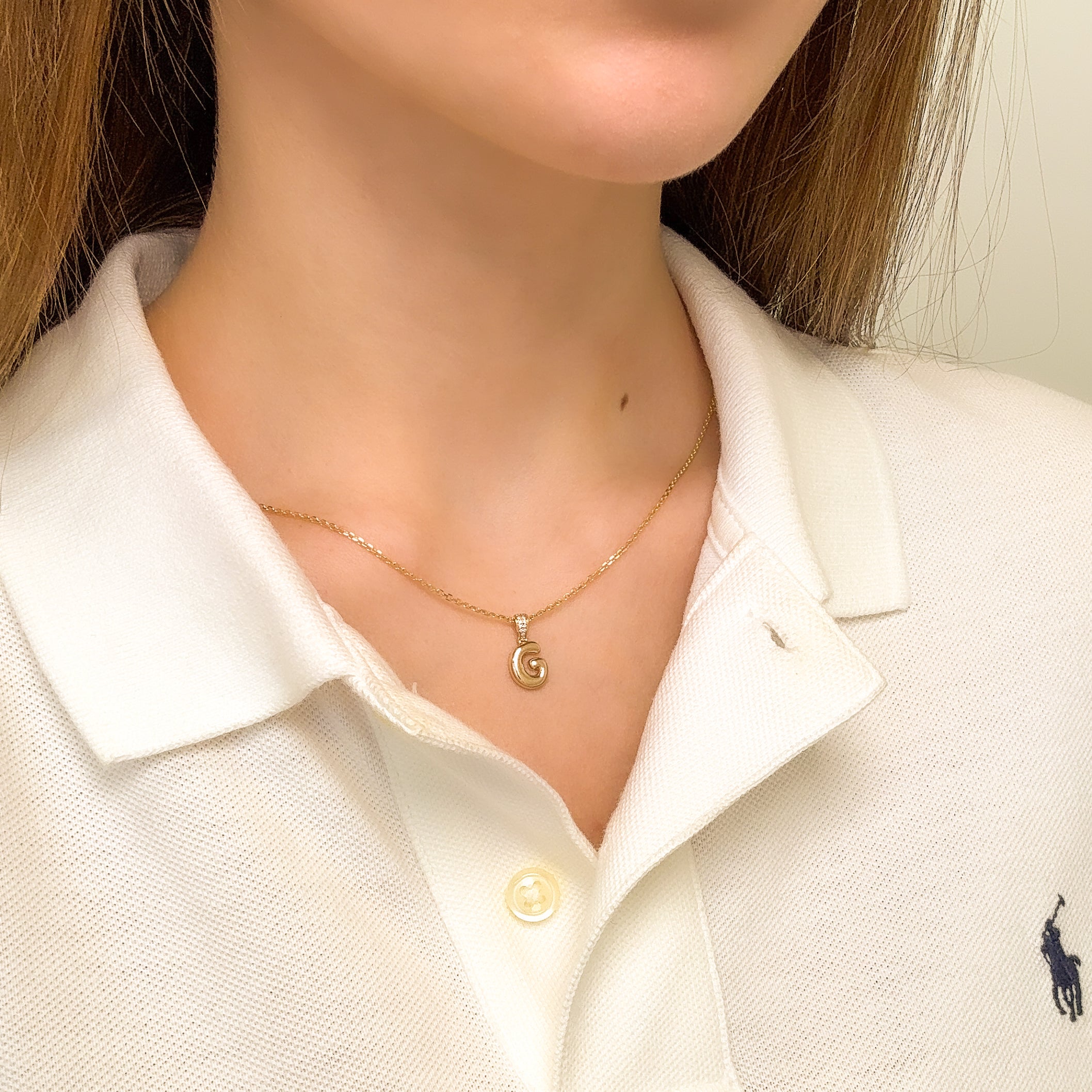 The Cloud, Gold Initial Diamond Puff Pendant Necklace handcrafted in 14K Gold by Earthena Jewelry of Beverly Hills, California.