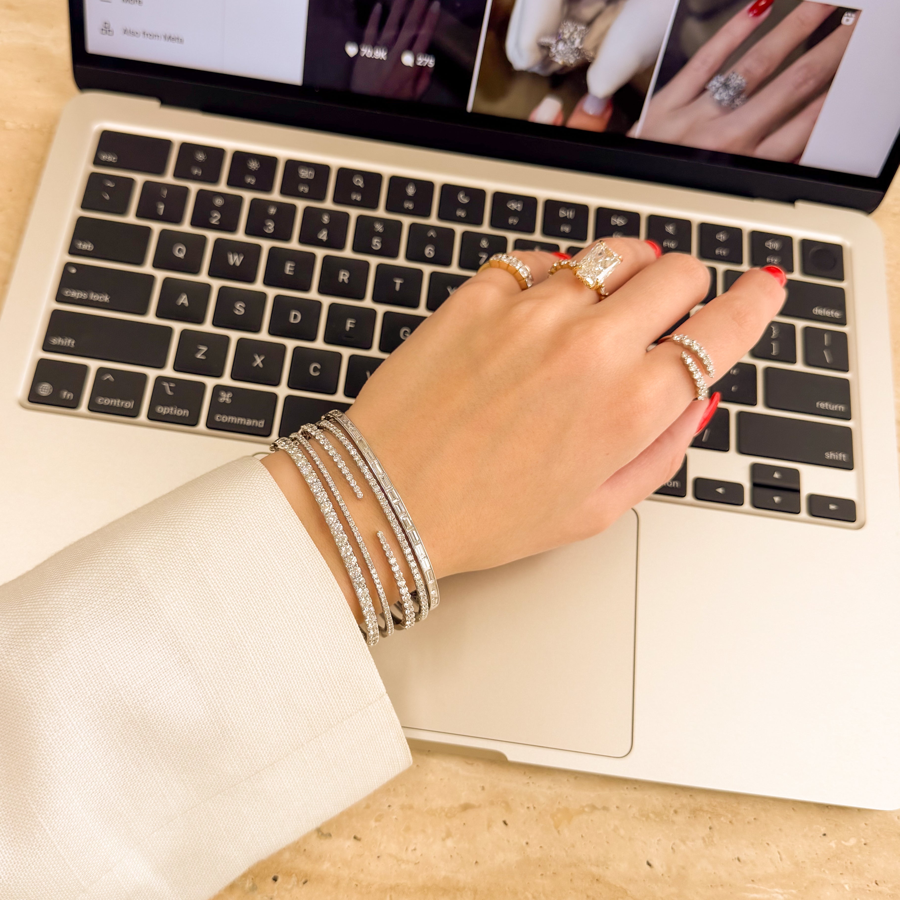 The Ace Slim, Classic Lab-grow diamond or natural diamond Bangle handcrafted in 14K Gold, 18K Gold, or Platinum by Earthena Jewelry of Beverly Hills, California.