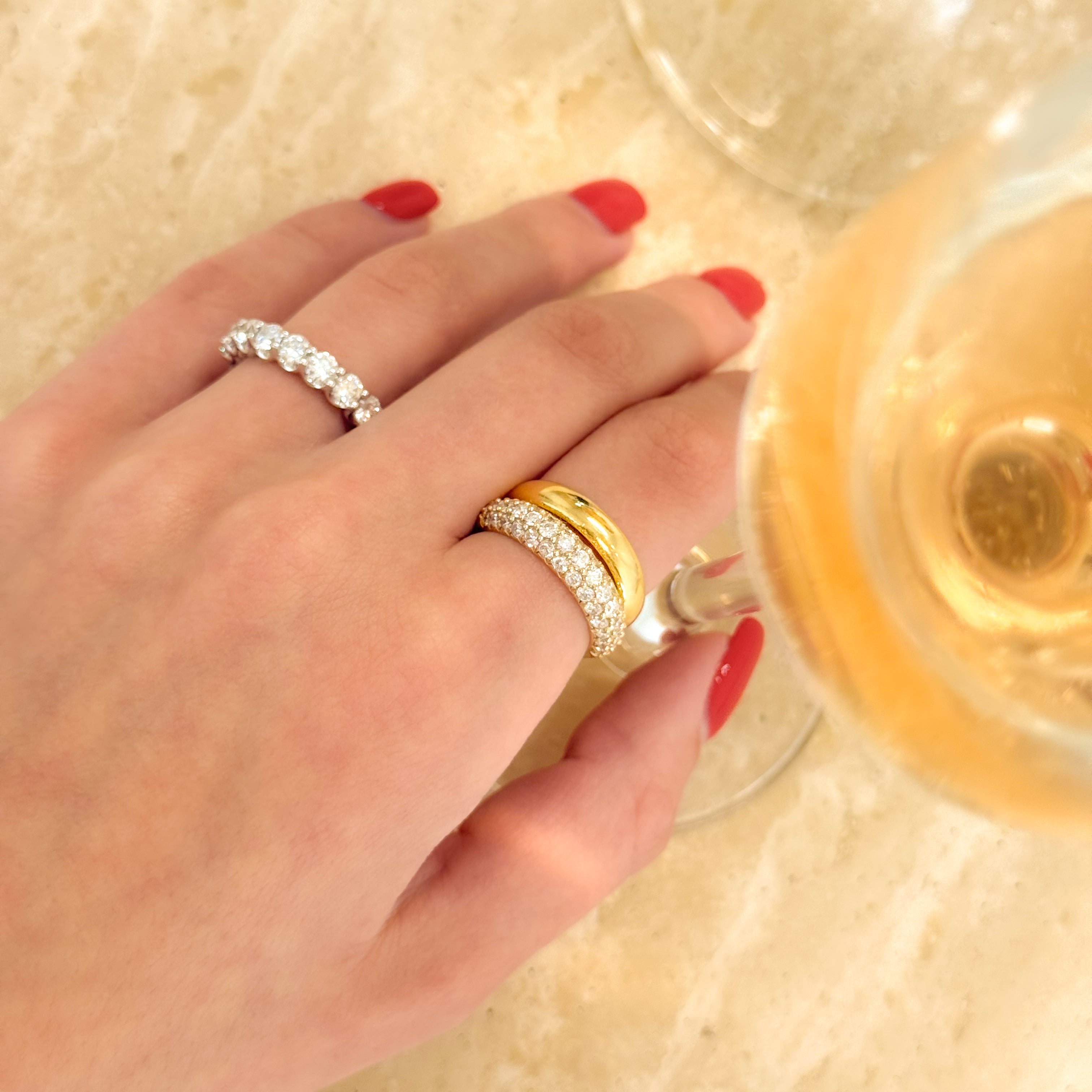 Remi Triple Micro-pave Stackable Dome Diamond Ring Handcrafted in 14K gold, 18K gold, or Platinum handcrafted by Earthena Jewelry of Beverly Hills.