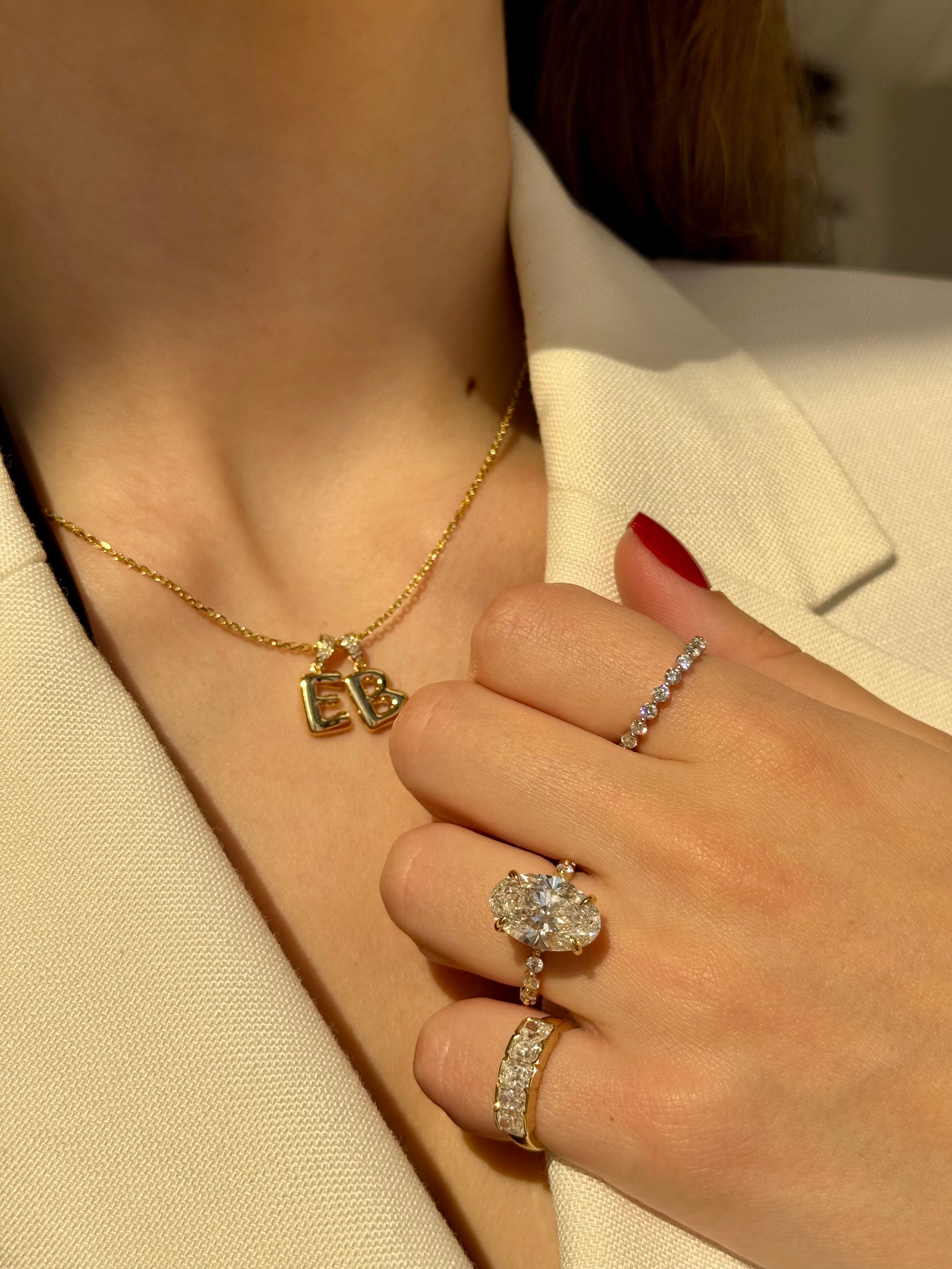 The Cloud, Gold Initial Diamond Puff Pendant Necklace handcrafted in 14K Gold by Earthena Jewelry of Beverly Hills, California.