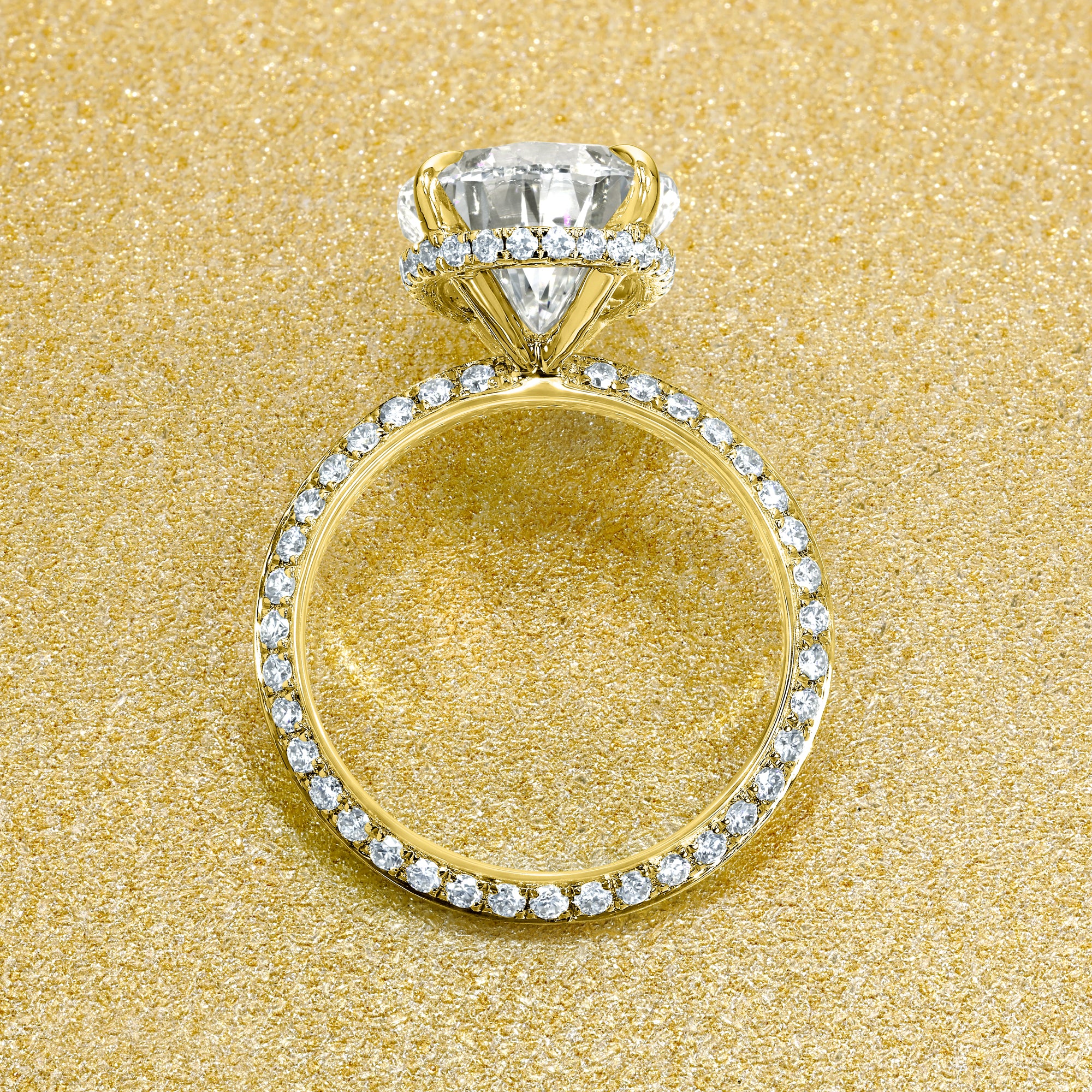 Axis 5ct Pear-Shaped Lab-Grown Diamond Knife-Edge Engagement Ring in 14K Gold, 18K Gold, or Platinum by Earthena Jewelry of Beverly Hills.