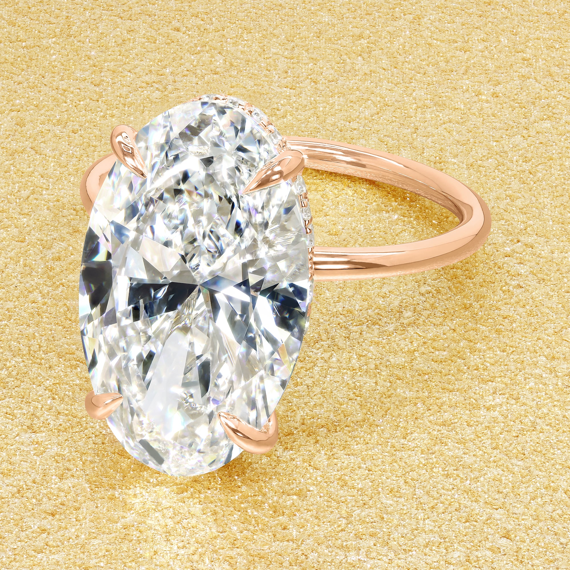 Classic Ariela 6.23ct Elongated Oval-cut Lab-grown Diamond Hidden Eternity Halo Engagement ring in 14K gold, 18K gold, or Platinum by Earthena Jewelry of Beverly Hills.