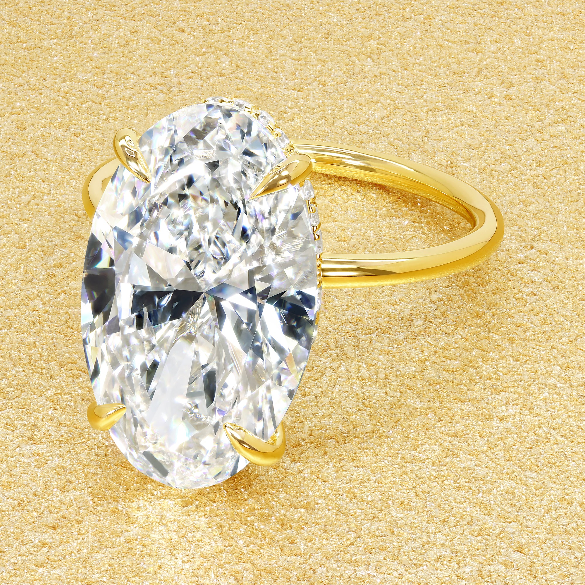 Classic Ariela 6.23ct Elongated Oval-cut Lab-grown Diamond Hidden Eternity Halo Engagement ring in 14K gold, 18K gold, or Platinum by Earthena Jewelry of Beverly Hills.