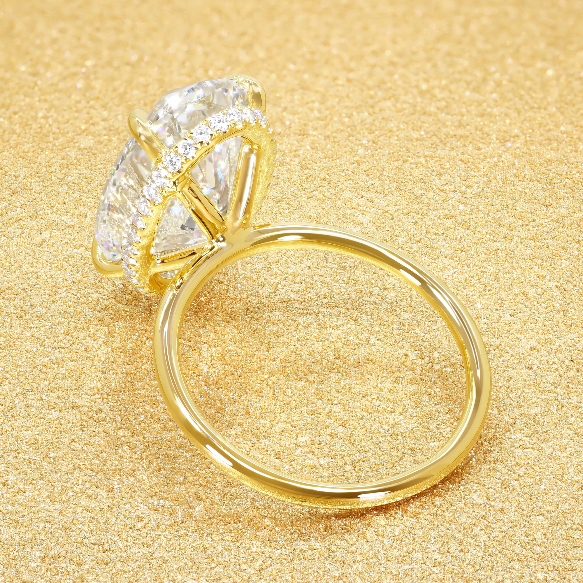 Classic Ariela 6.23ct Elongated Oval-cut Lab-grown Diamond Hidden Eternity Halo Engagement ring in 14K gold, 18K gold, or Platinum by Earthena Jewelry of Beverly Hills.