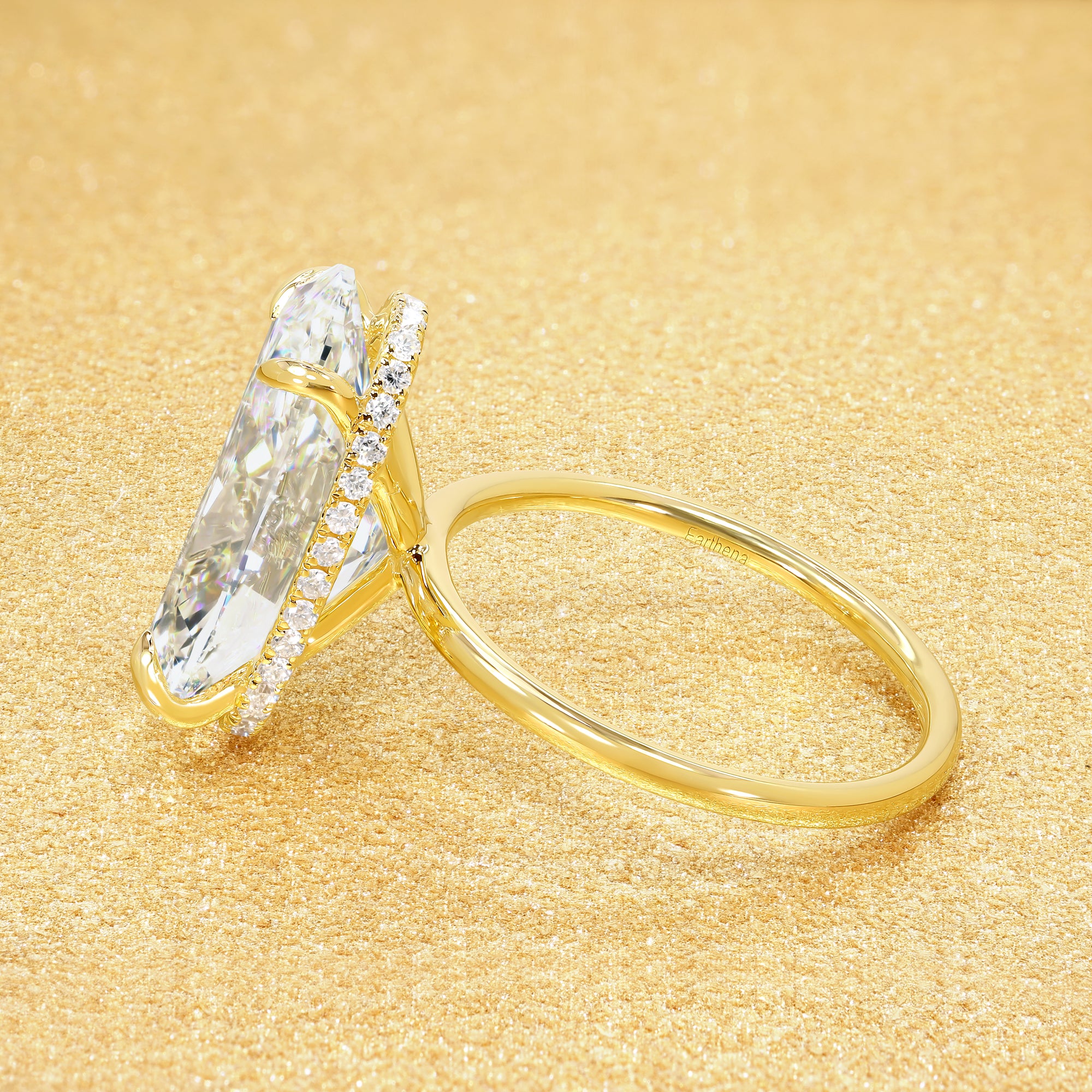 Classic Ariela 6.23ct Elongated Oval-cut Lab-grown Diamond Hidden Eternity Halo Engagement ring in 14K gold, 18K gold, or Platinum by Earthena Jewelry of Beverly Hills.