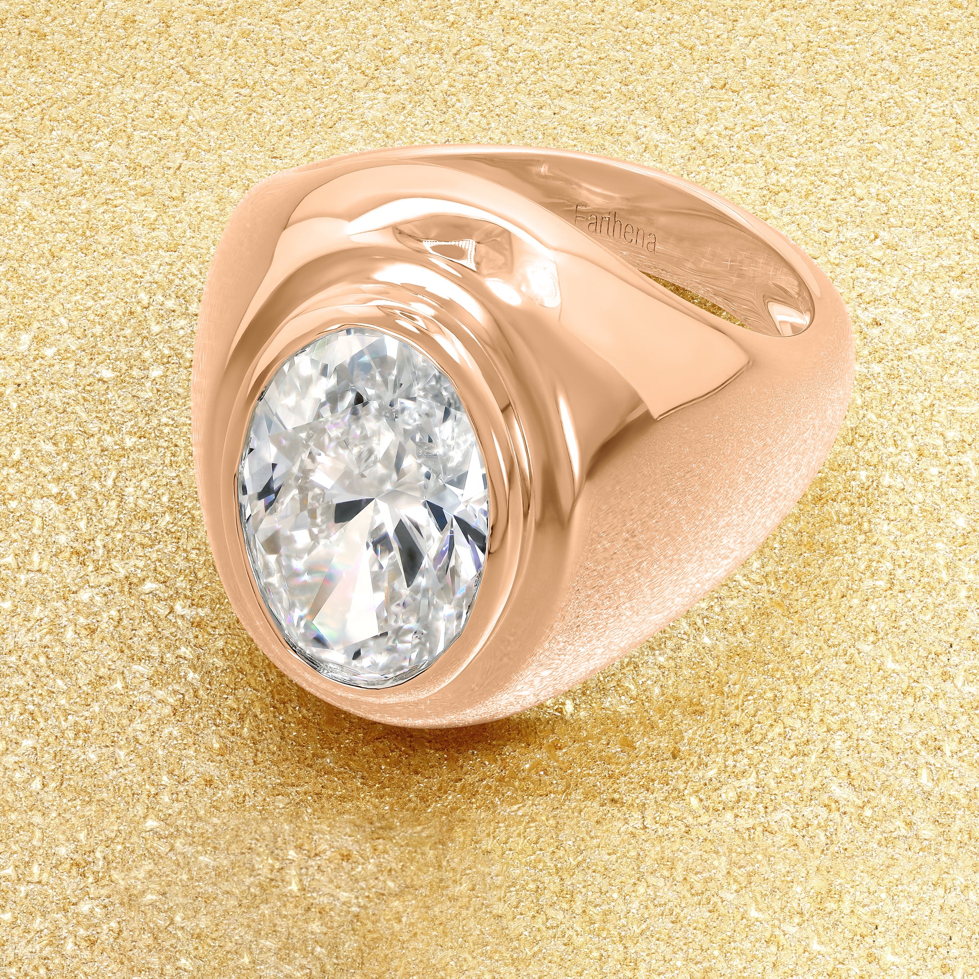 Cloud 3.47ct Elongated Oval-cut Lab-grown Diamond Chunky Statement ring in 14K Yellow Gold Size 5.0 by Earthena Jewelry of Beverly Hills.