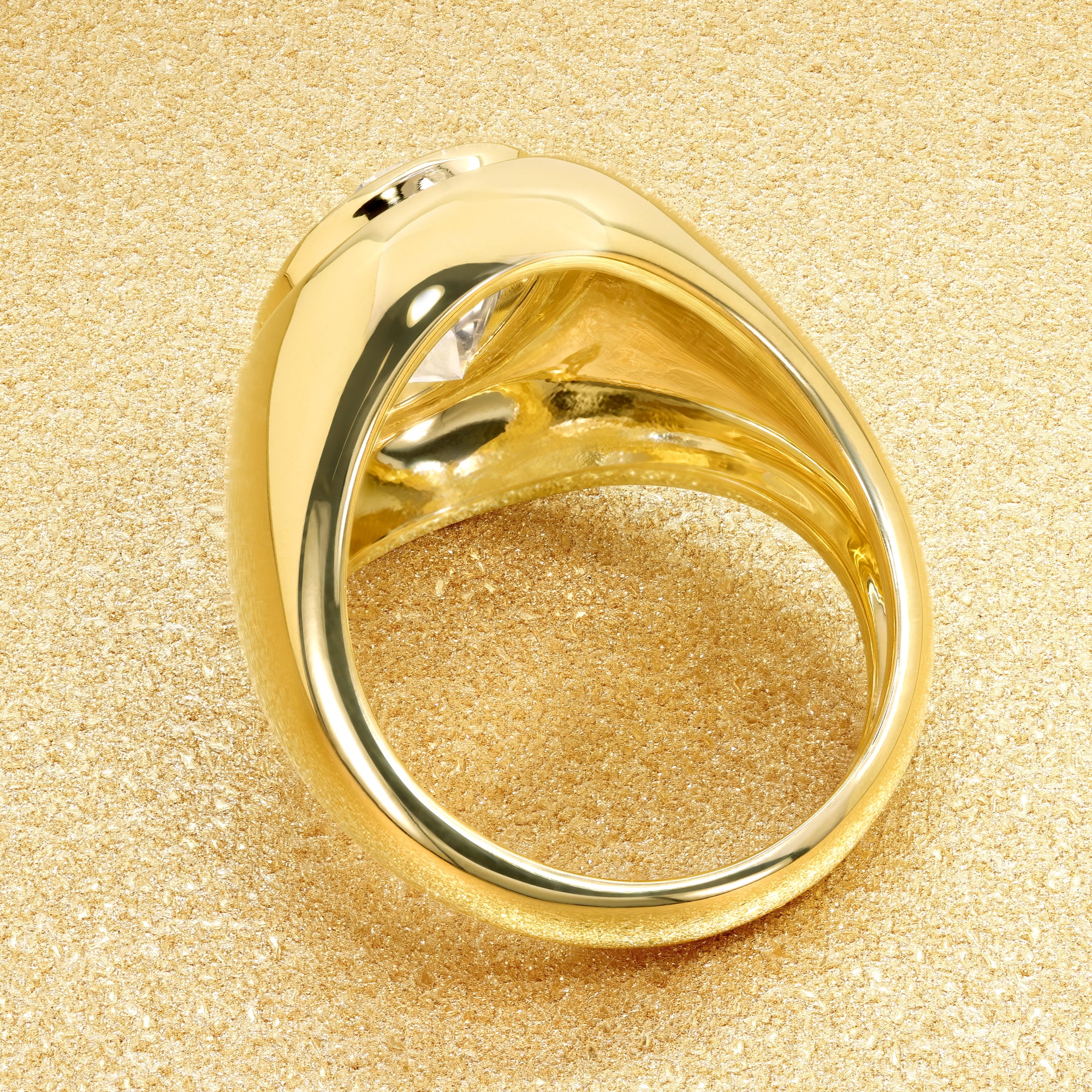 Cloud 3.47ct Elongated Oval-cut Lab-grown Diamond Chunky Statement ring in 14K Yellow Gold Size 5.0 by Earthena Jewelry of Beverly Hills.