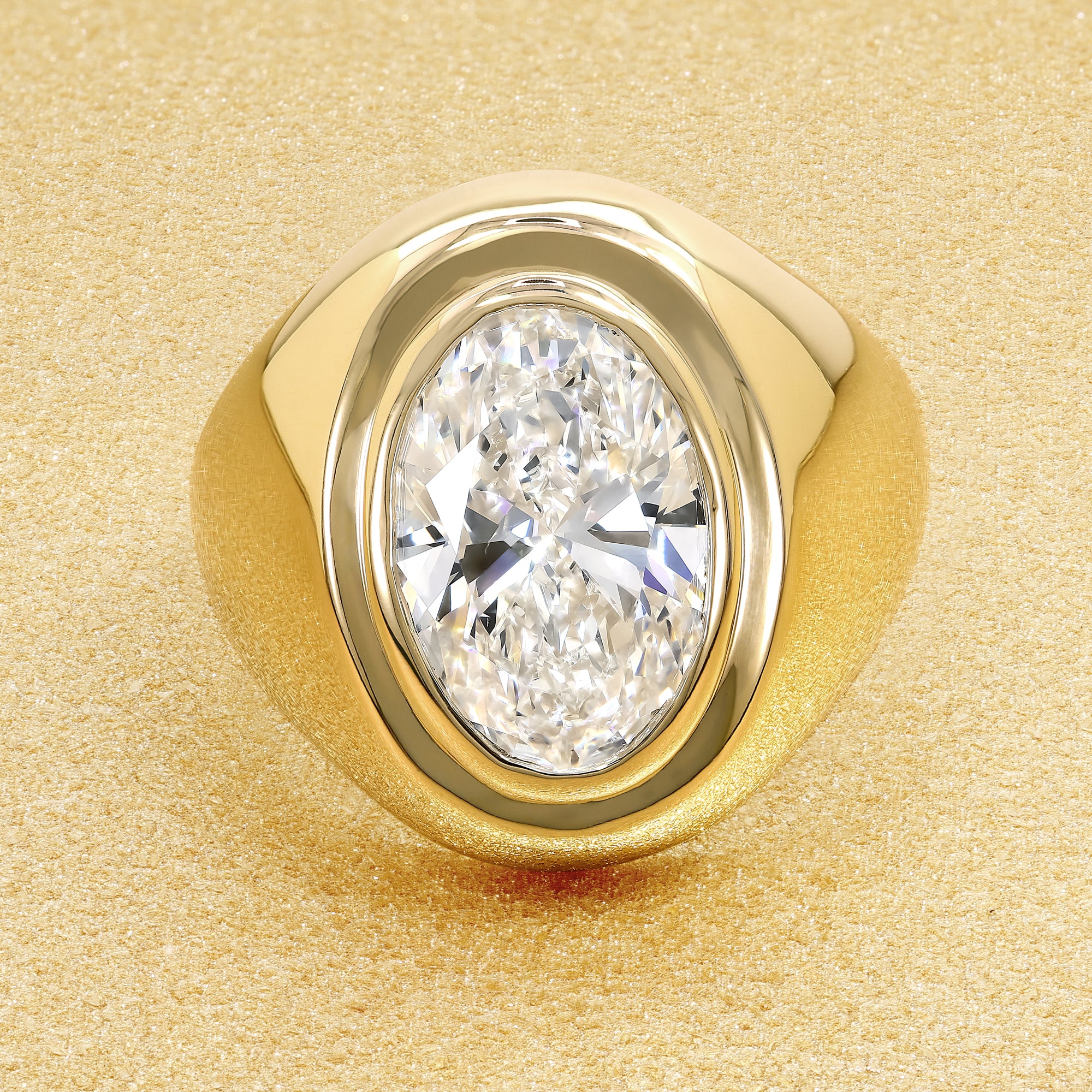 Cloud 3.47ct Elongated Oval-cut Lab-grown Diamond Chunky Statement ring in 14K Yellow Gold Size 5.0 by Earthena Jewelry of Beverly Hills.