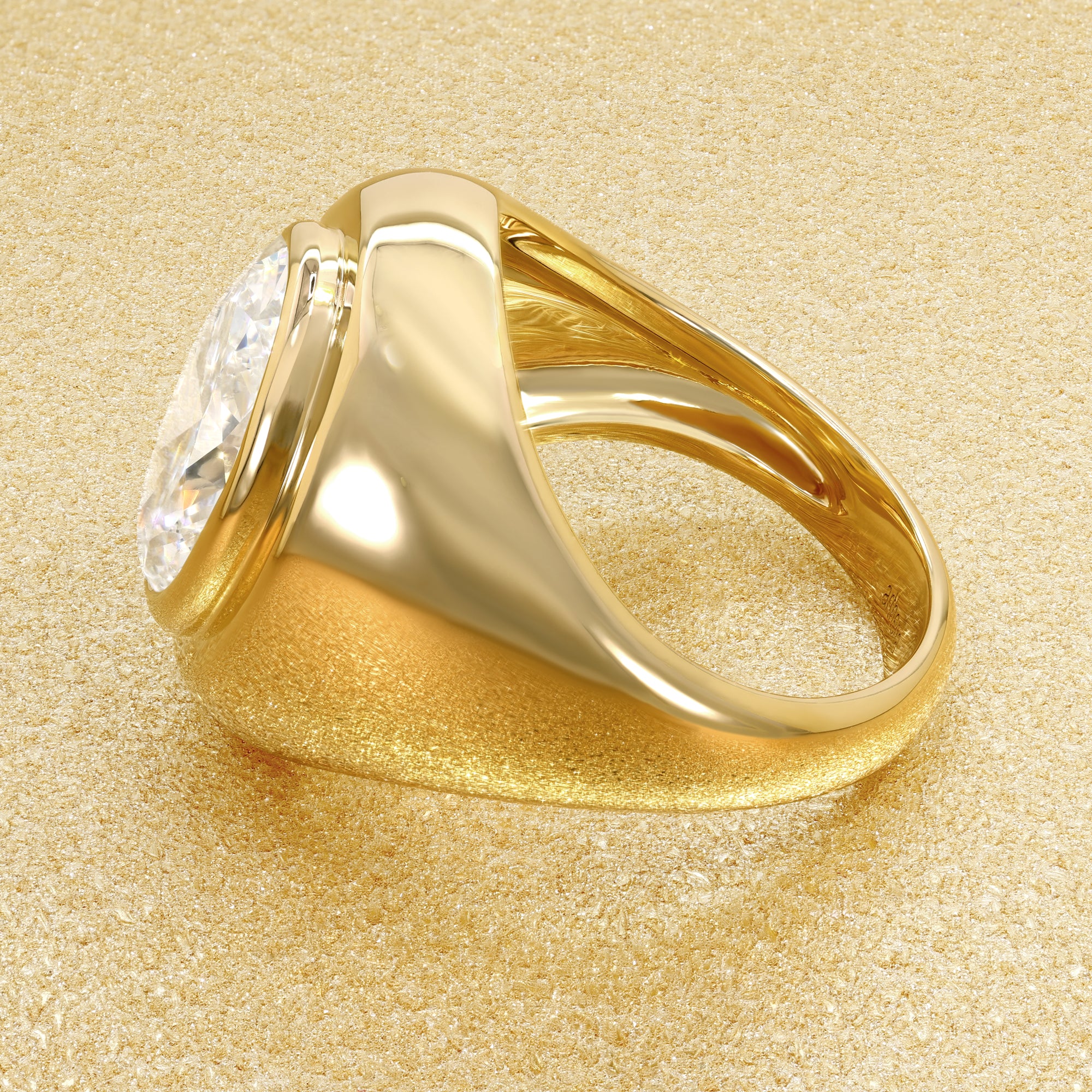 Cloud 3.47ct Elongated Oval-cut Lab-grown Diamond Chunky Statement ring in 14K Yellow Gold Size 5.0 by Earthena Jewelry of Beverly Hills.