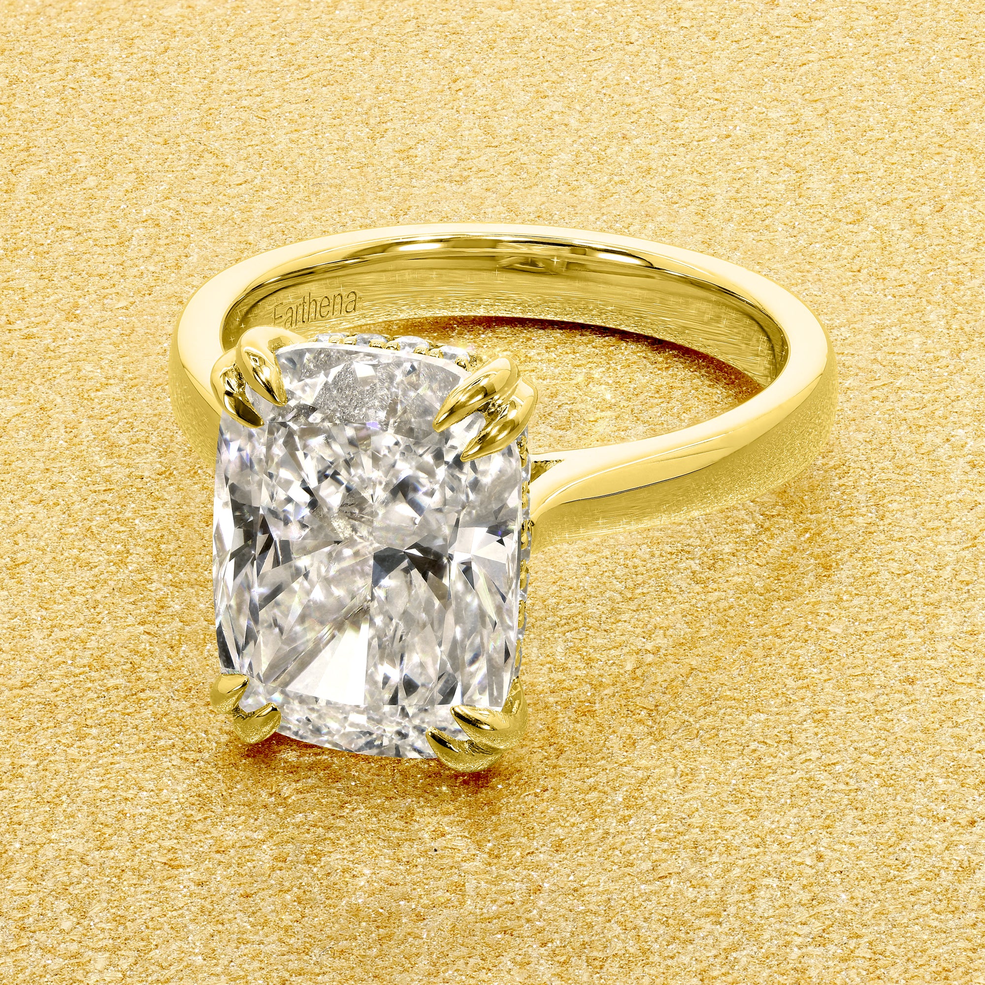 The Eva Luxe, 4.01ct Elongated Cushion-cut Lab-grown Diamond Hidden Halo Cathedral Solitaire Ring