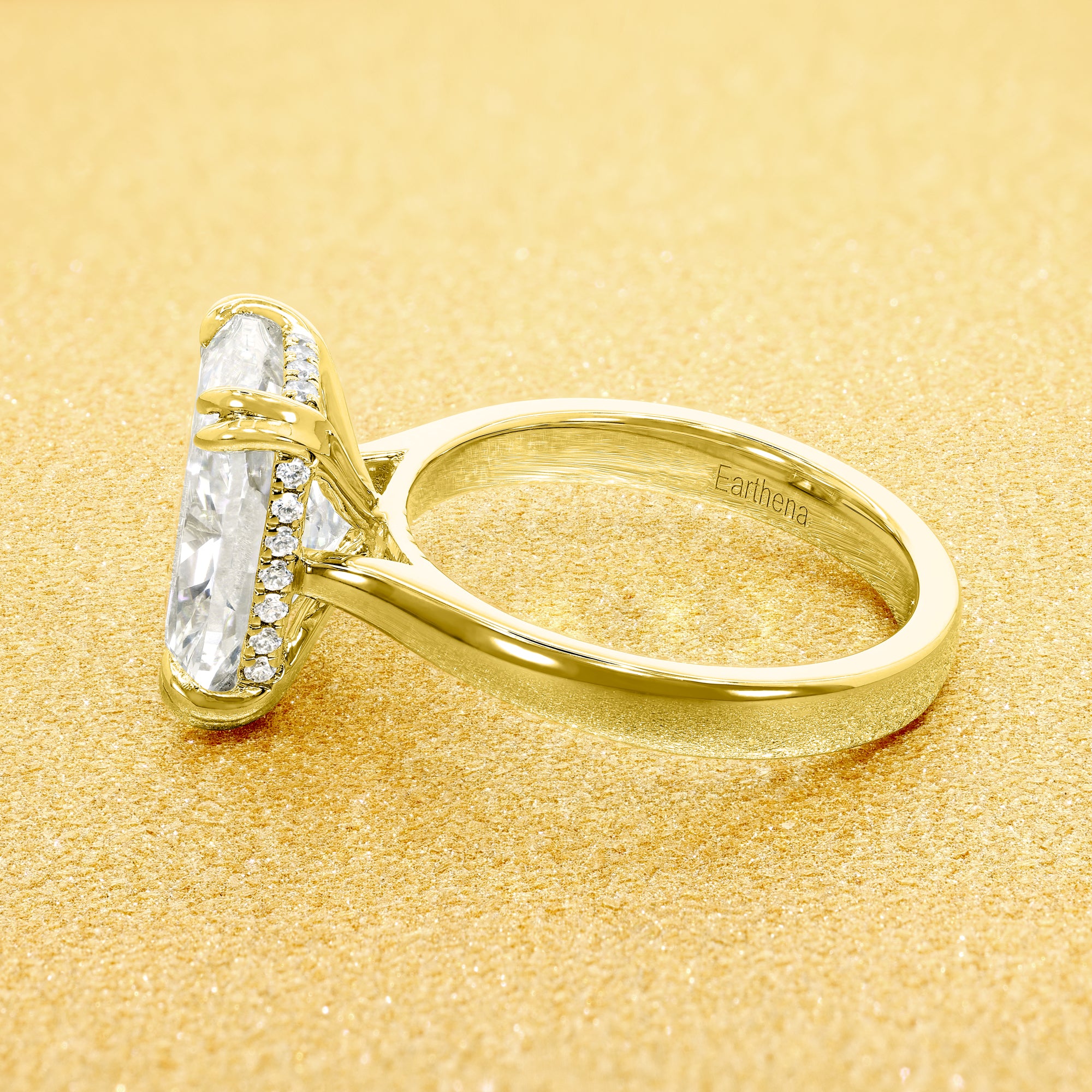 The Eva Luxe, 4.01ct Elongated Cushion-cut Lab-grown Diamond Hidden Halo Cathedral Solitaire Ring