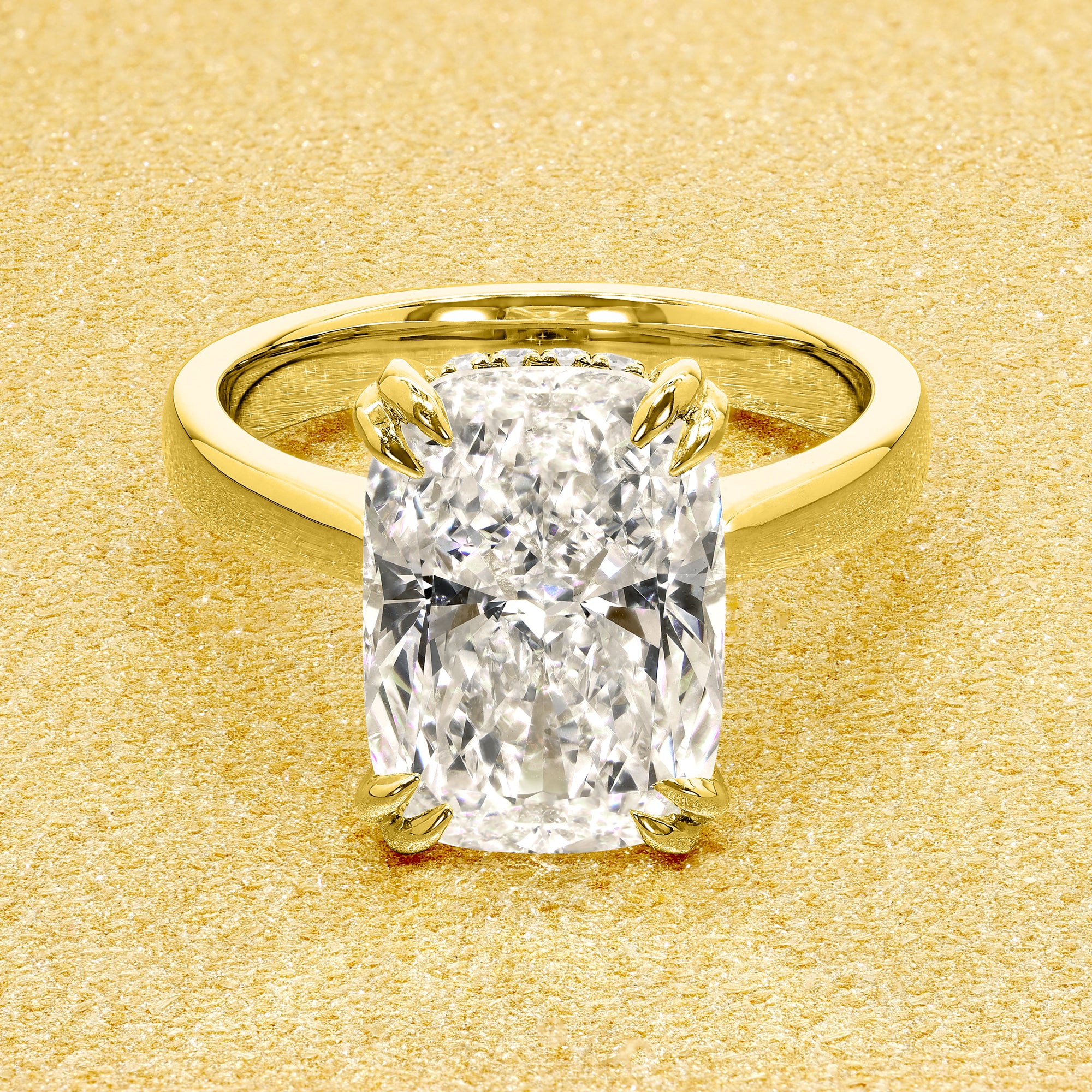 The Eva Luxe, 4.01ct Elongated Cushion-cut Lab-grown Diamond Hidden Halo Cathedral Solitaire Ring